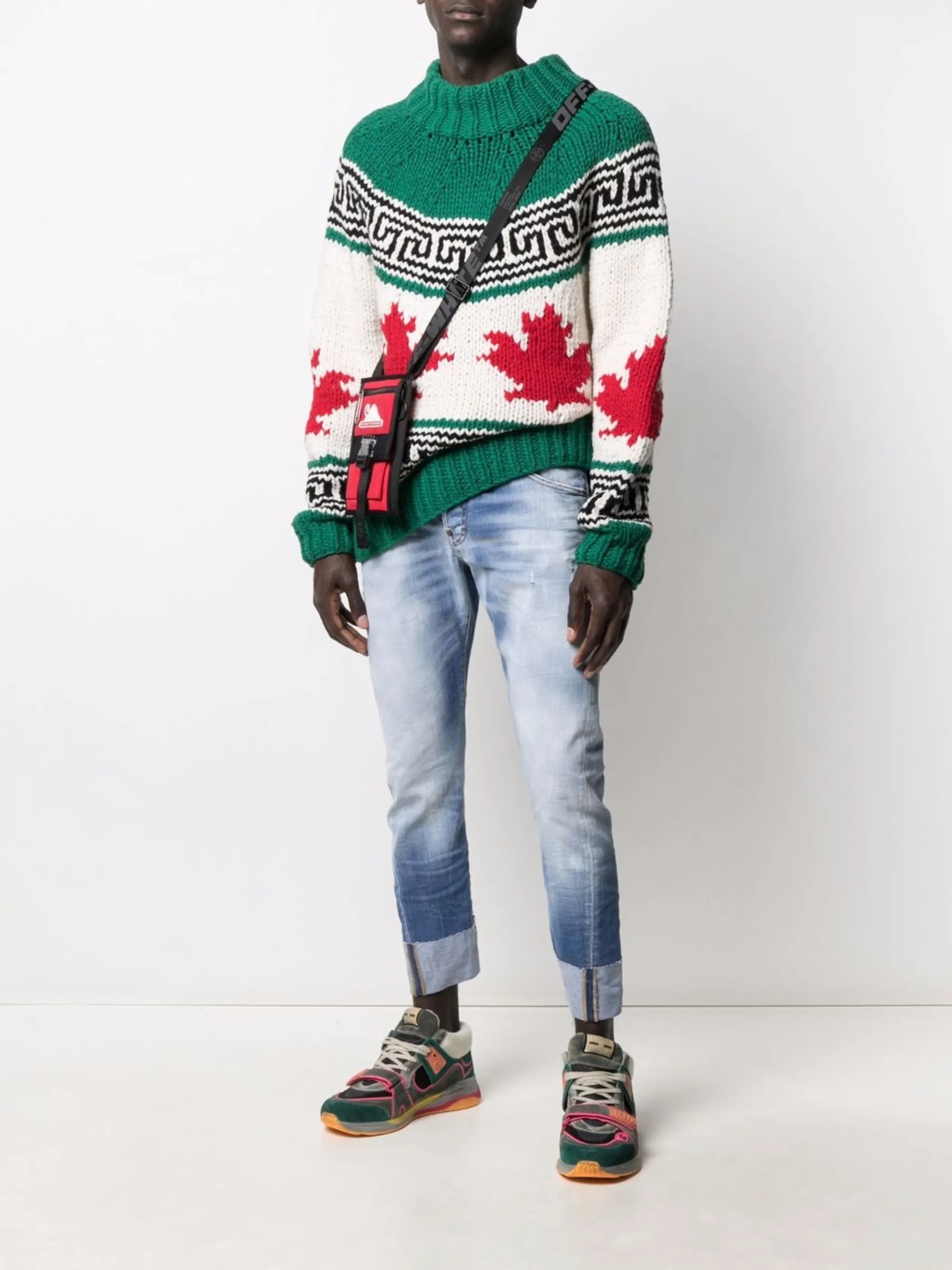 intarsia-knit mock-neck jumper