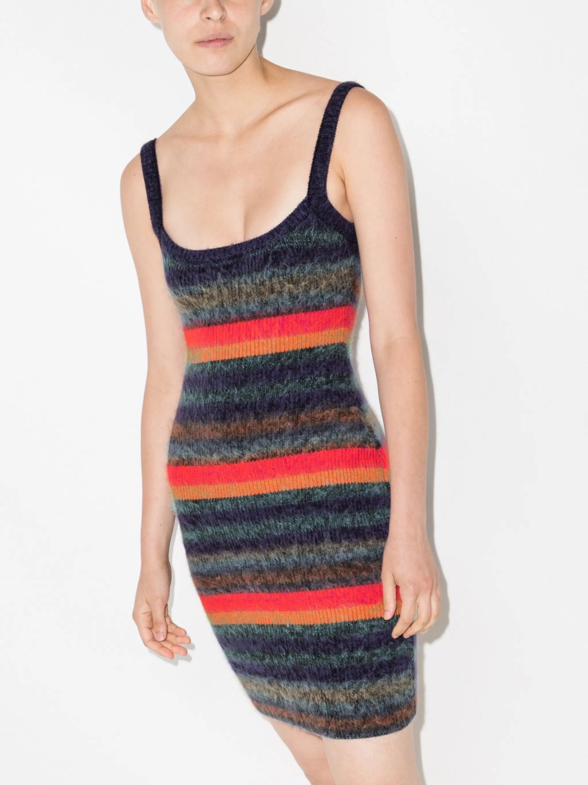 striped brushed sleeveless dress