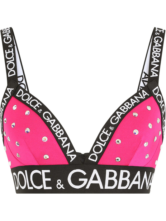 sequin embellished logo trim bra top