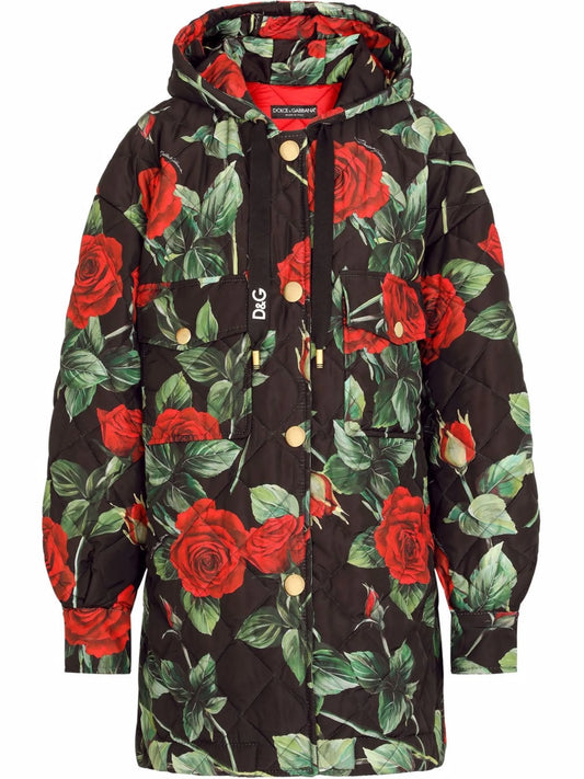 rose-print raincoat