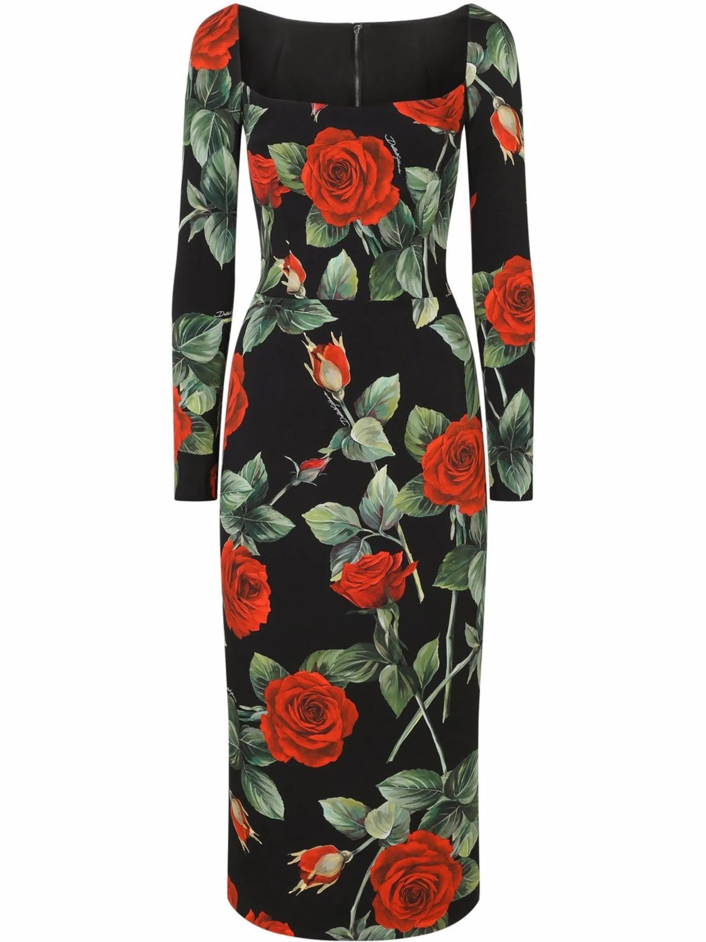 scoop-neck rose-print dress
