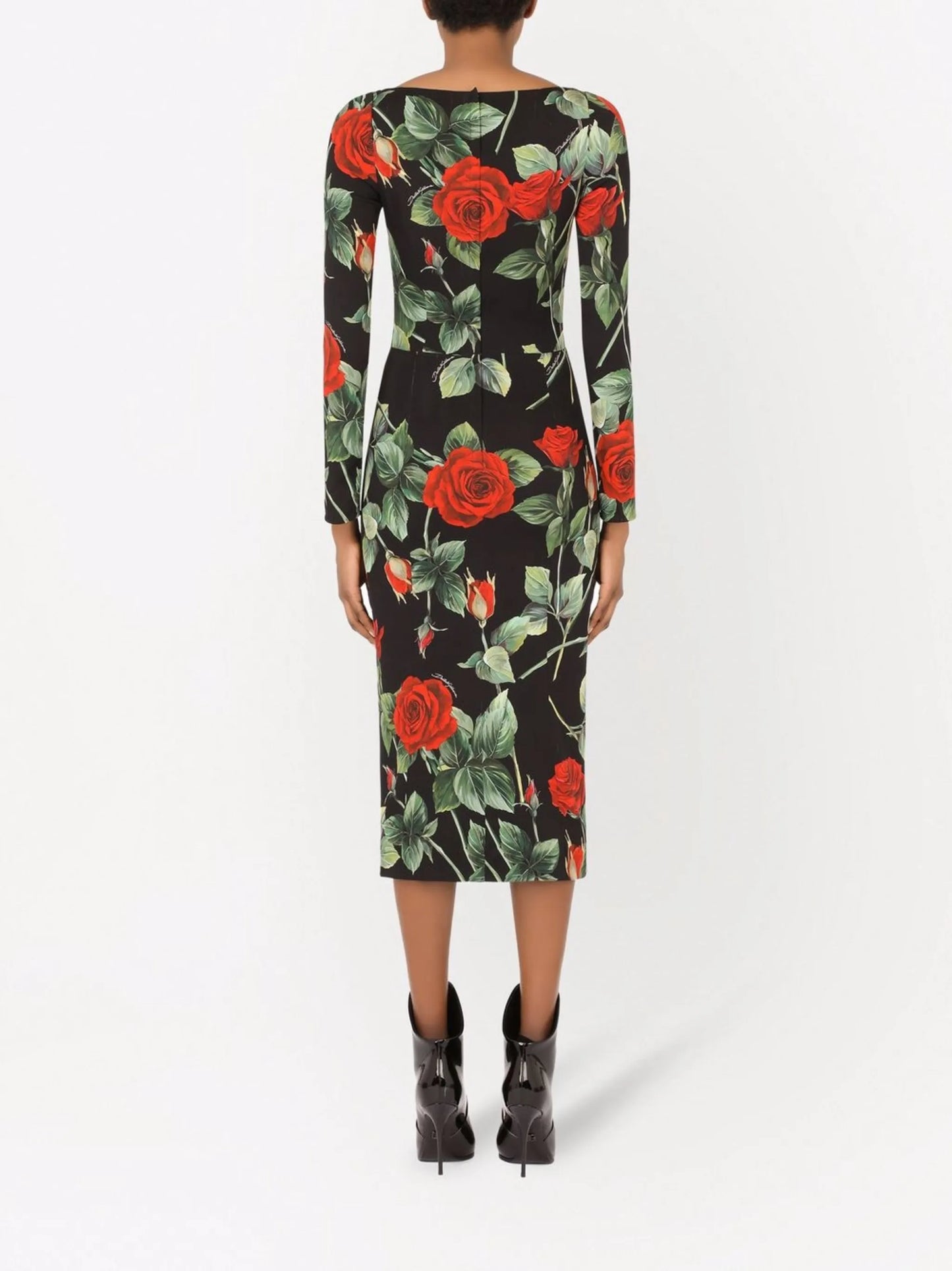 scoop-neck rose-print dress