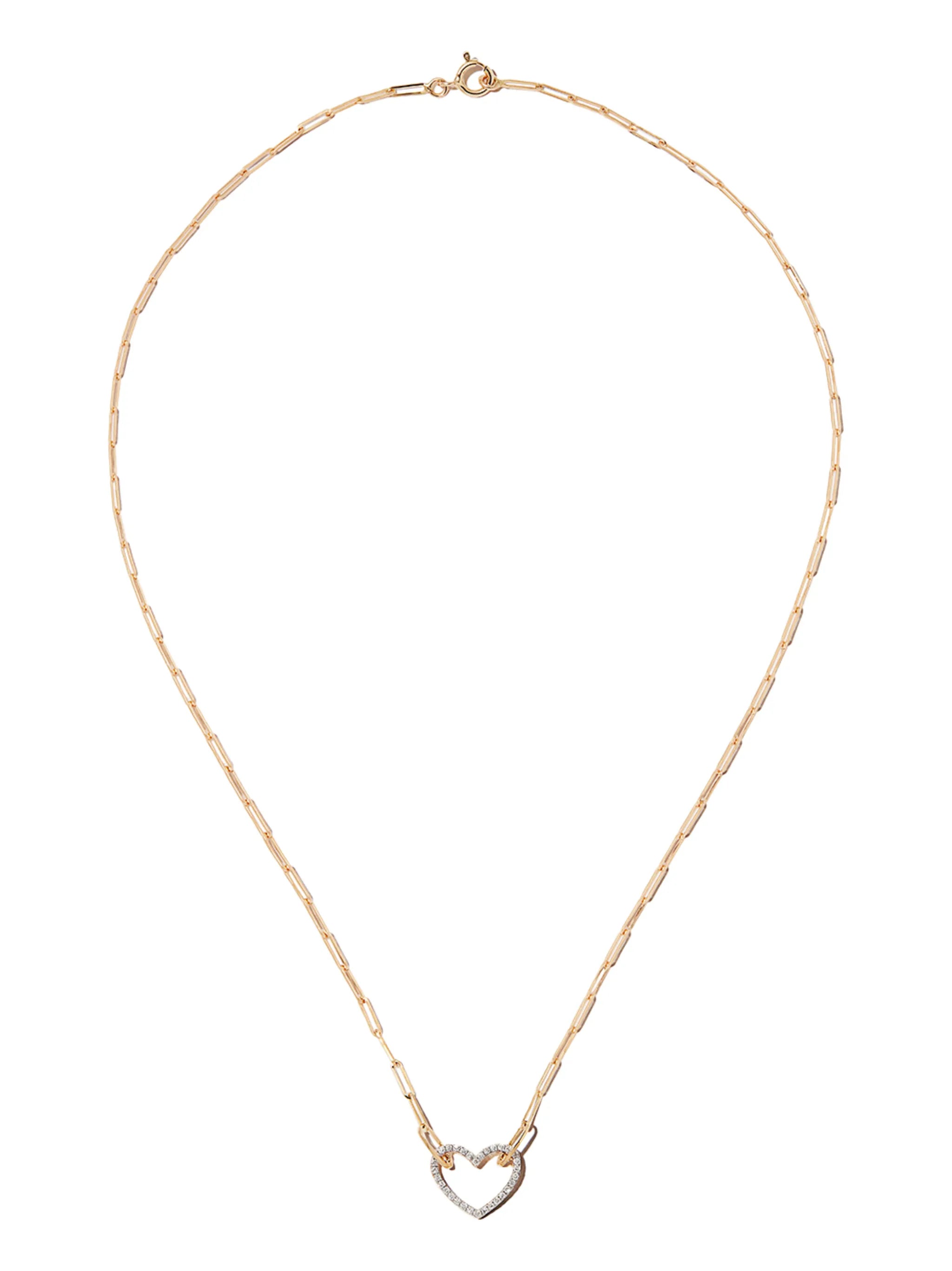small heart necklace with diamonds and yellow gold