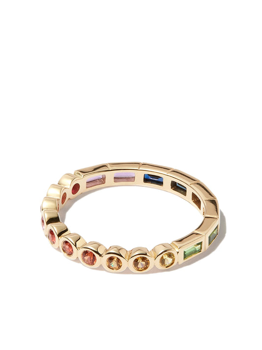 9kt yellow gold Alliance Riviere multi-stone ring