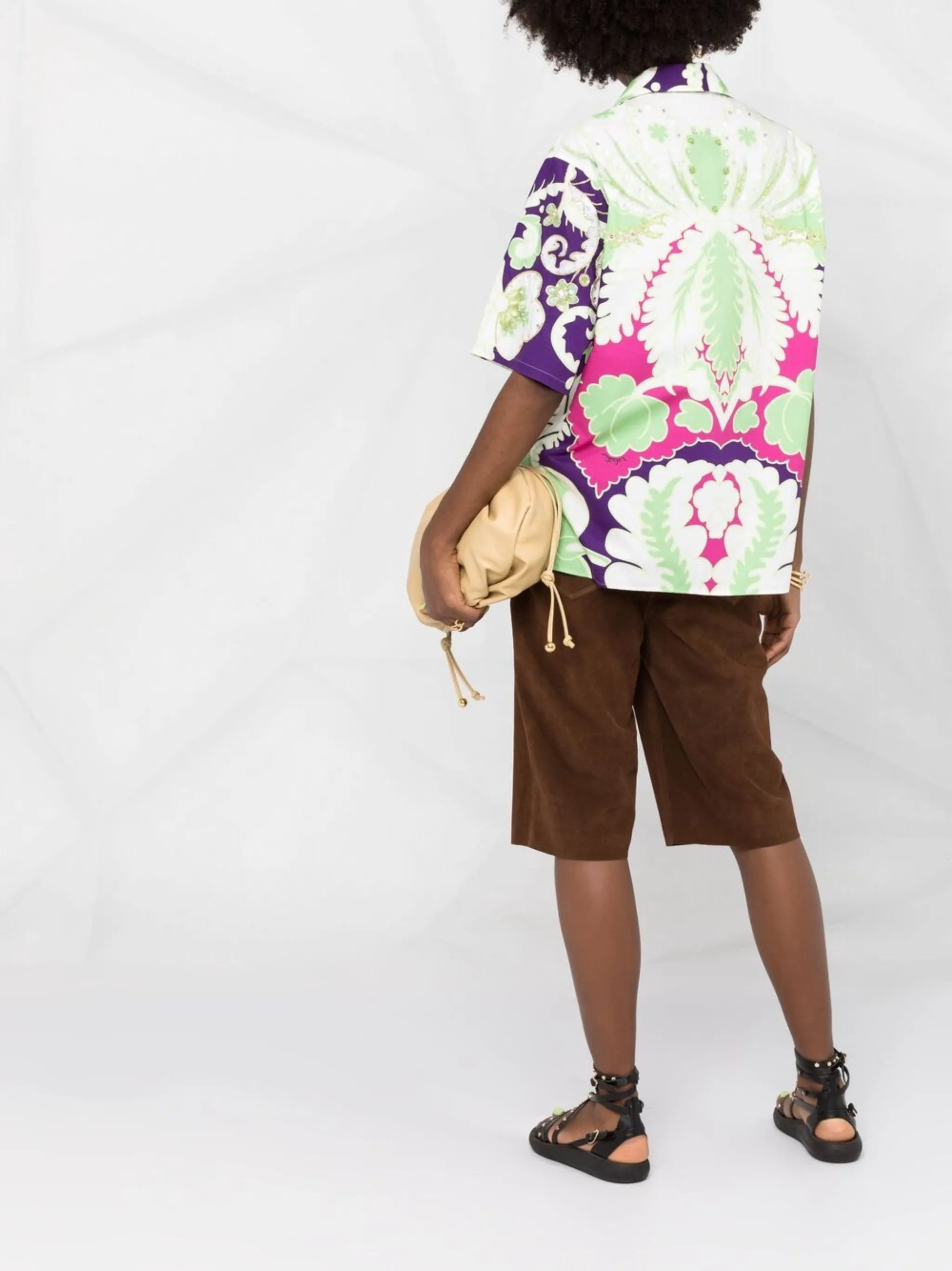 embellished floral-print shirt