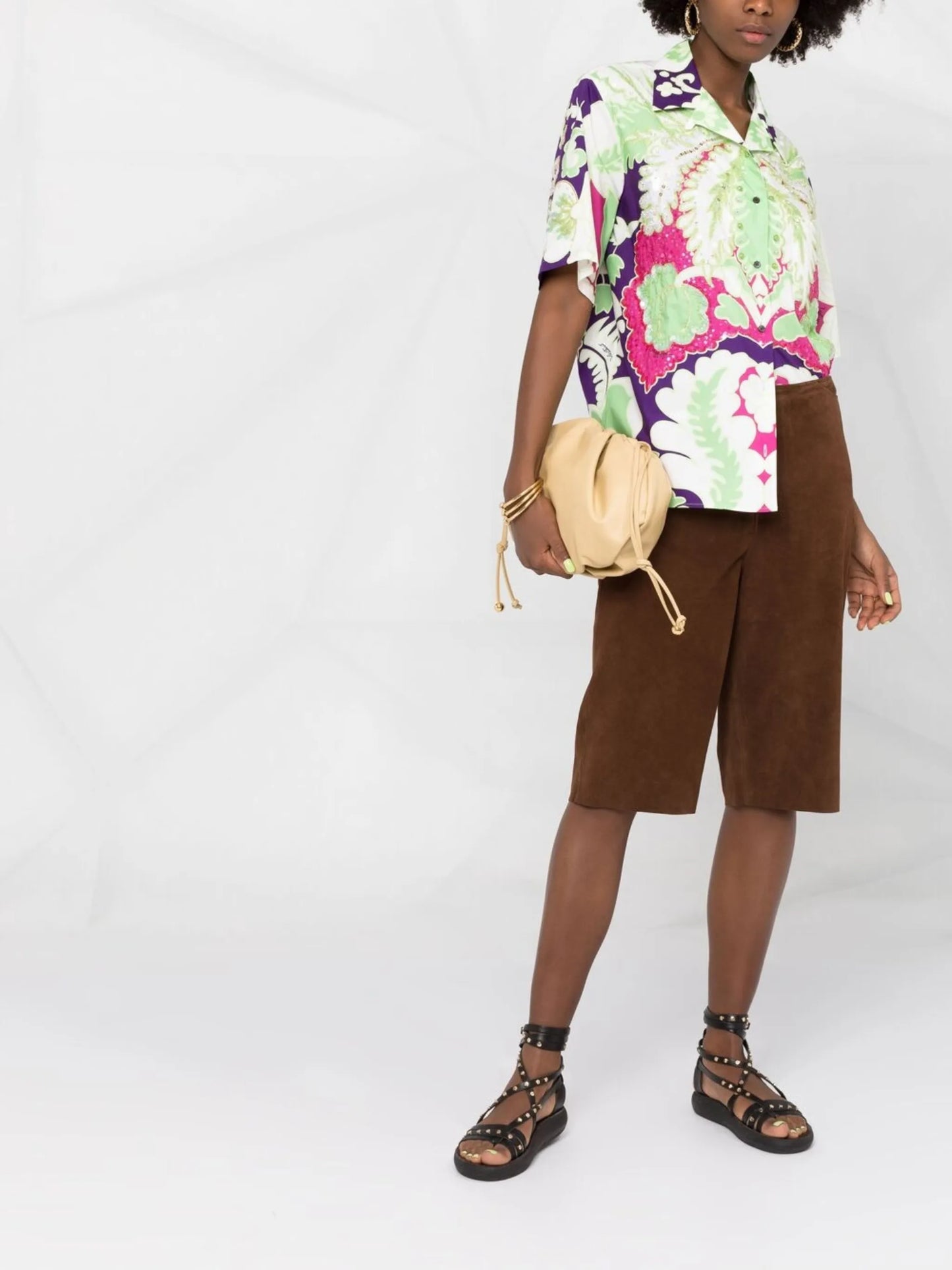 embellished floral-print shirt