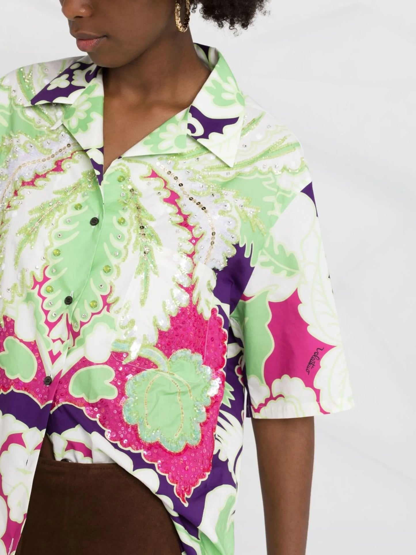 embellished floral-print shirt