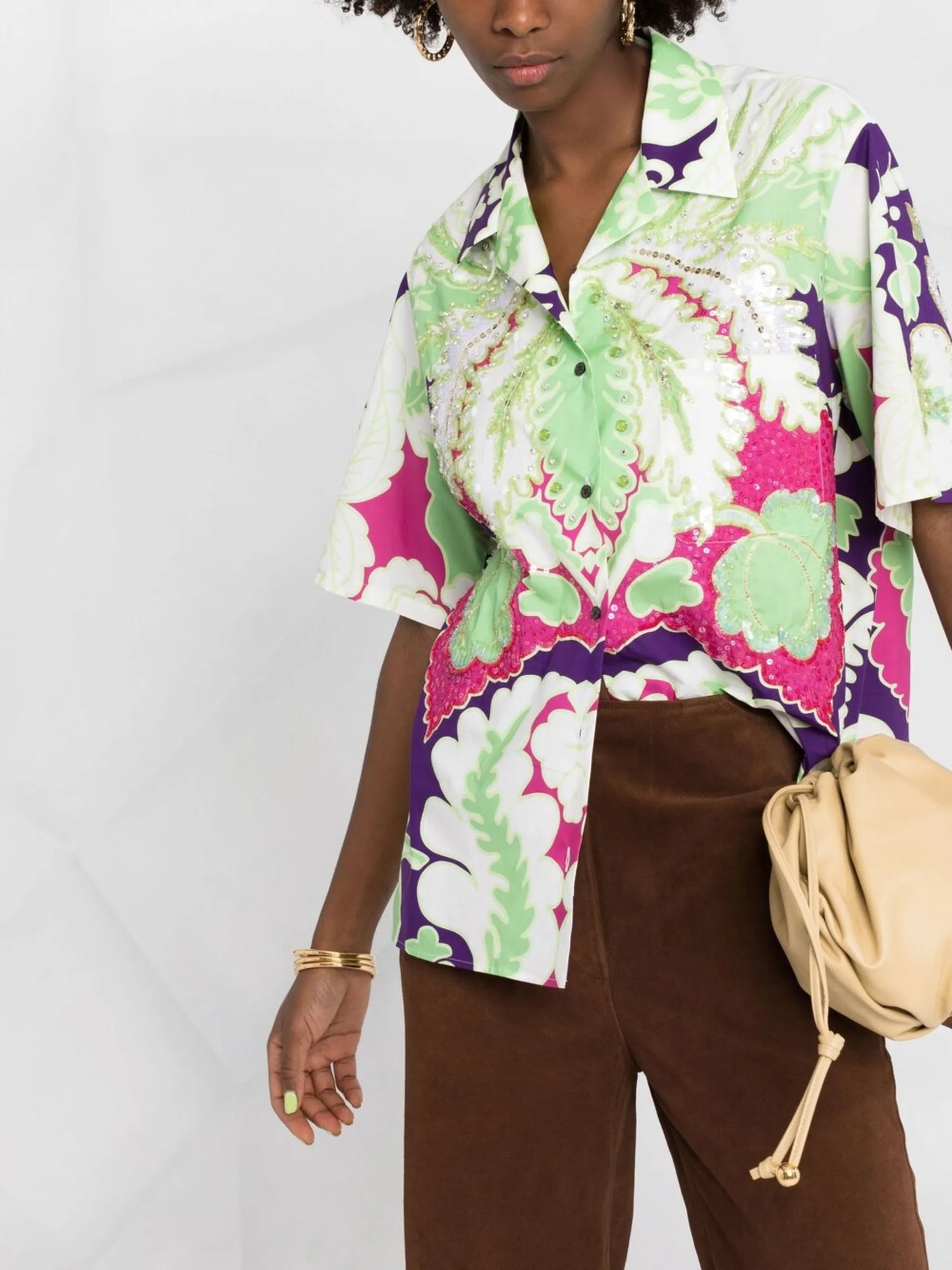 embellished floral-print shirt