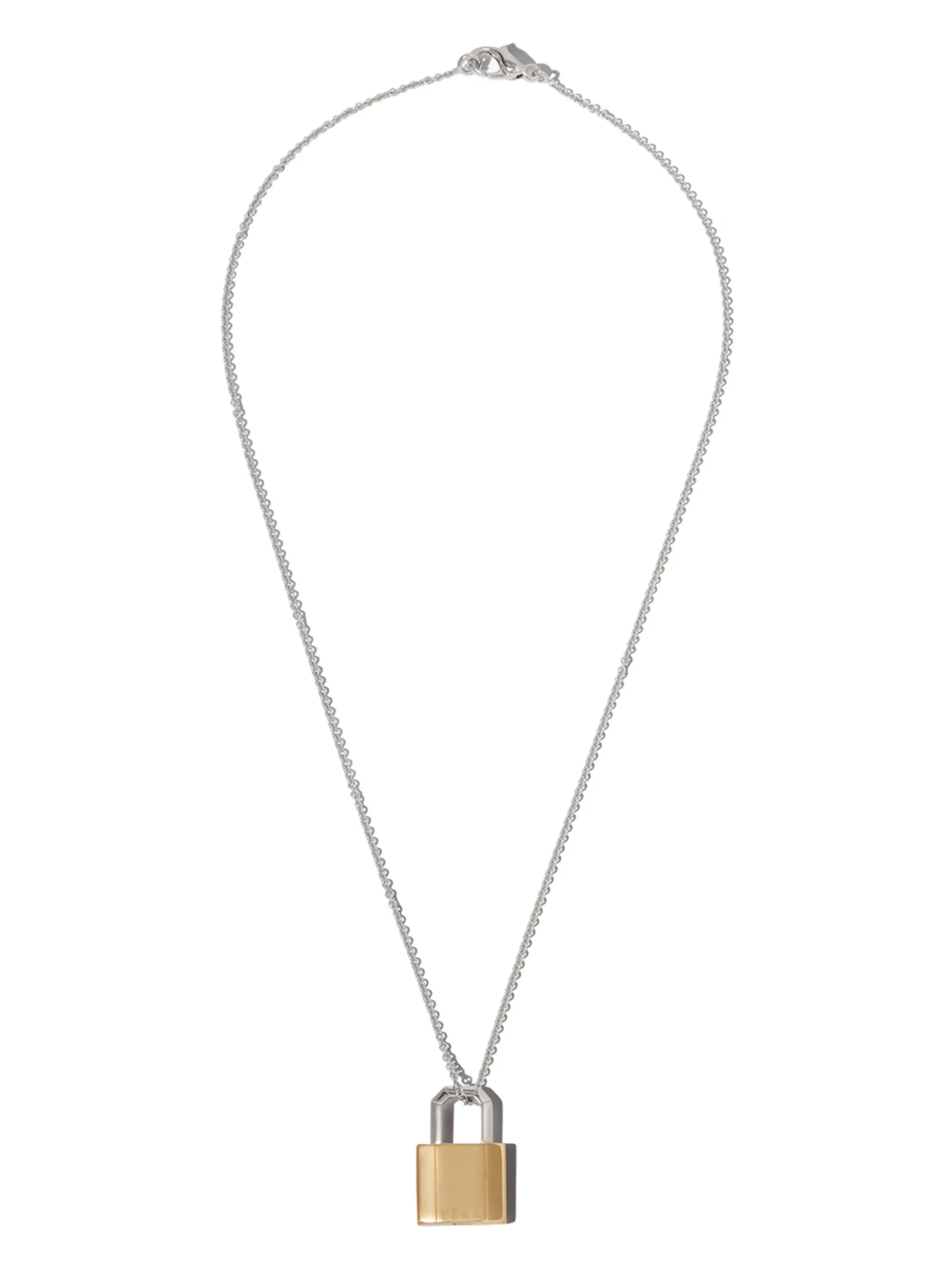 18kt yellow and white gold lock pendant necklace