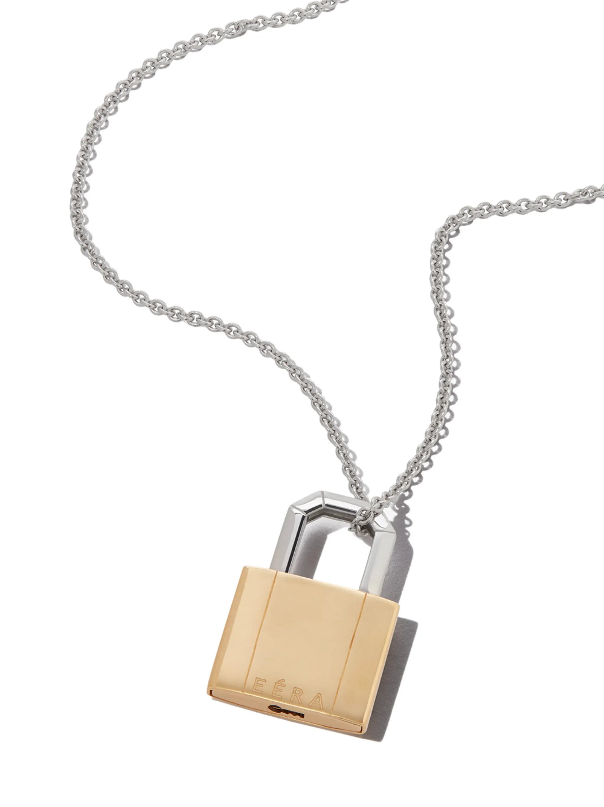 18kt yellow and white gold lock pendant necklace