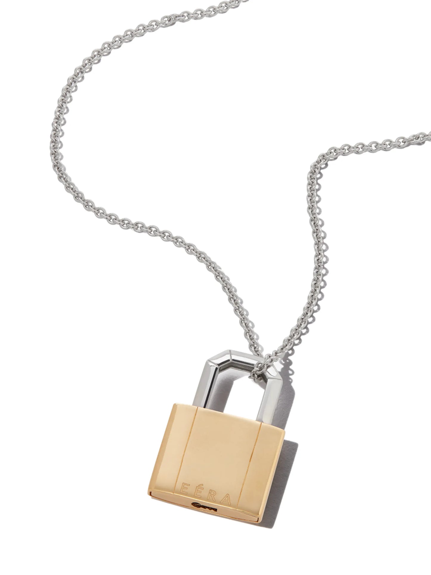 18kt yellow and white gold lock pendant necklace