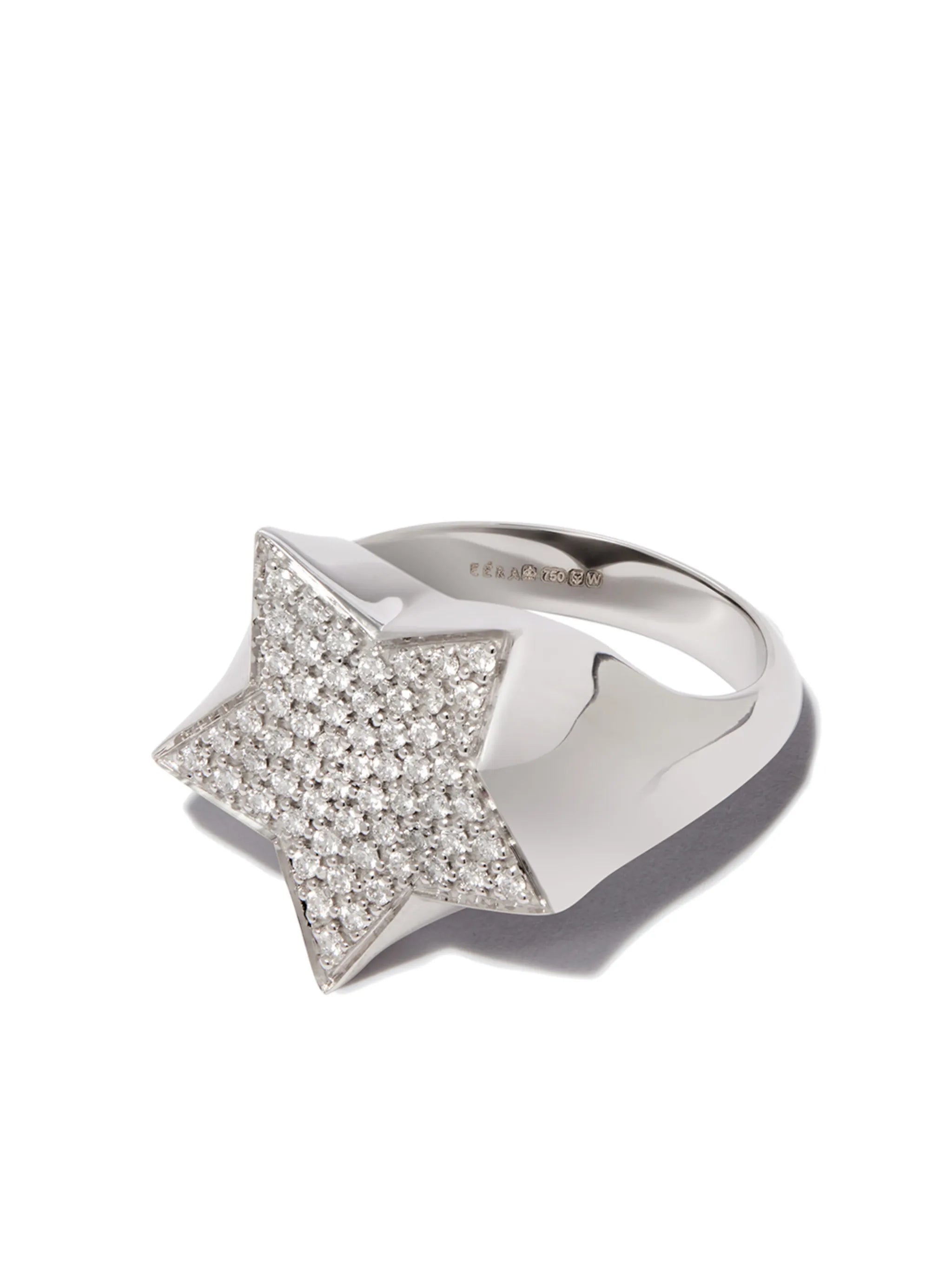 18kt white gold star diamond pavé signet ring