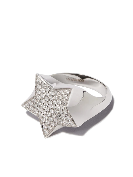 18kt white gold star diamond pavé signet ring
