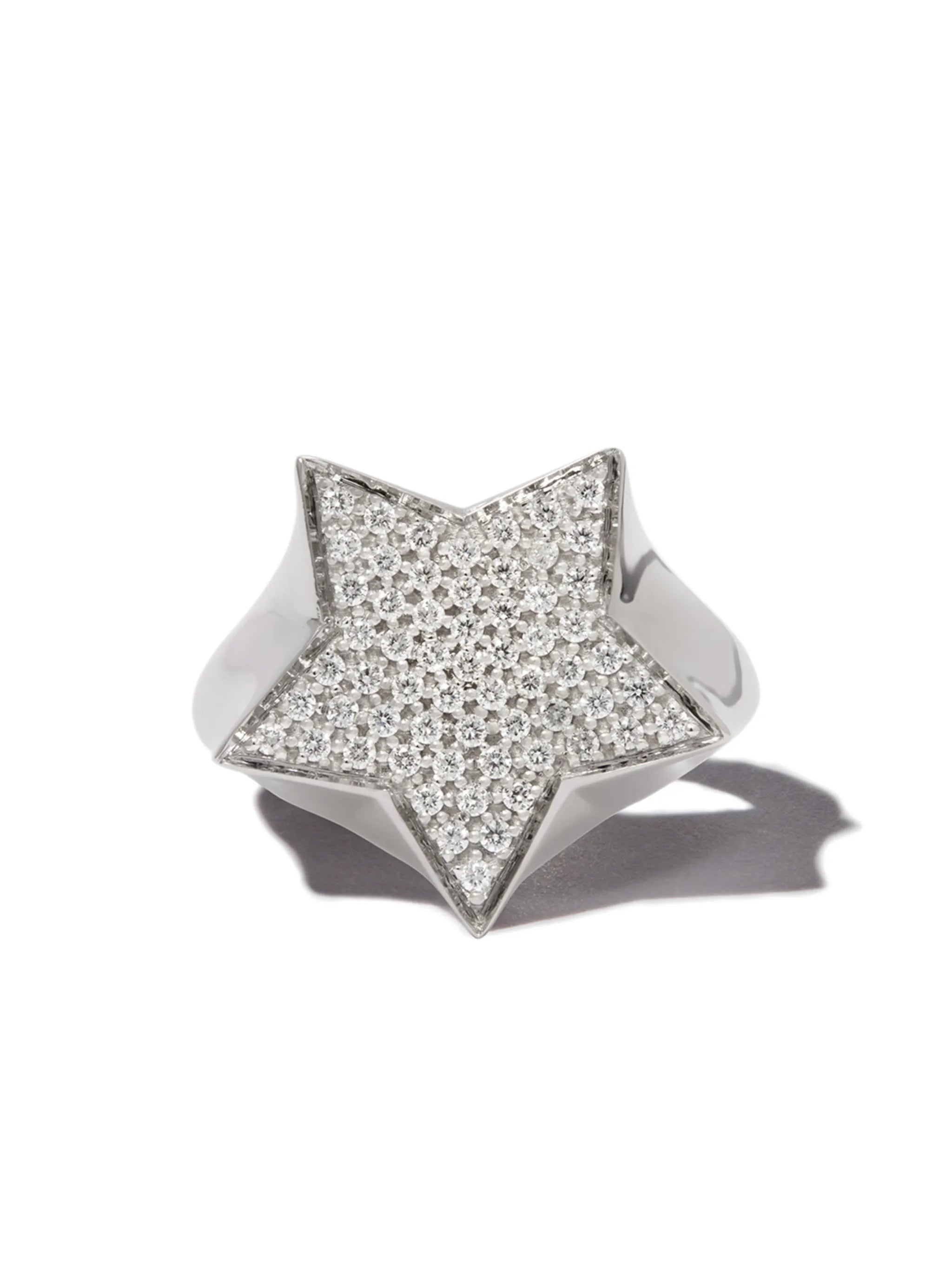 18kt white gold star diamond pavé signet ring