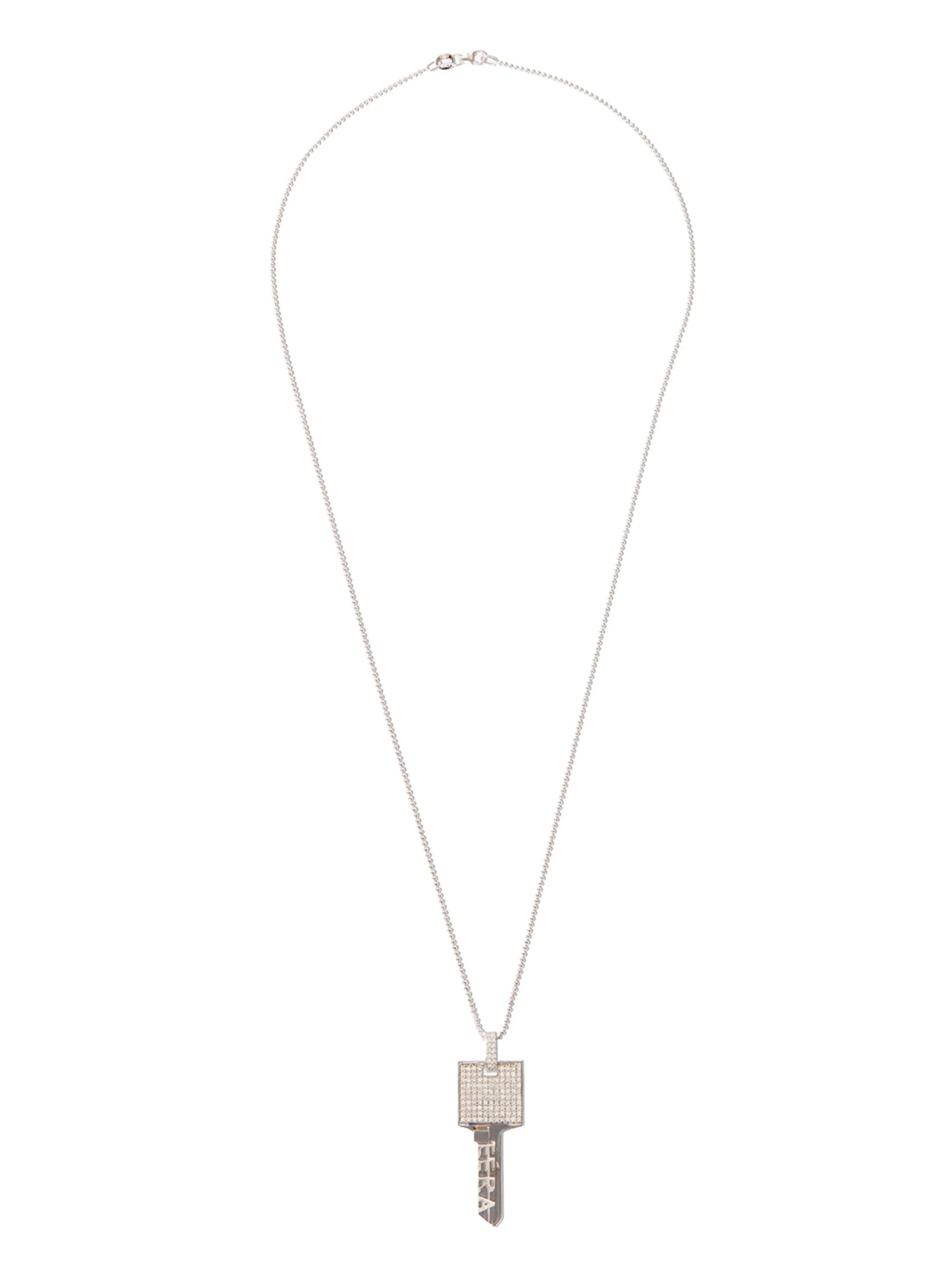18kt white gold Key diamond pendant necklace