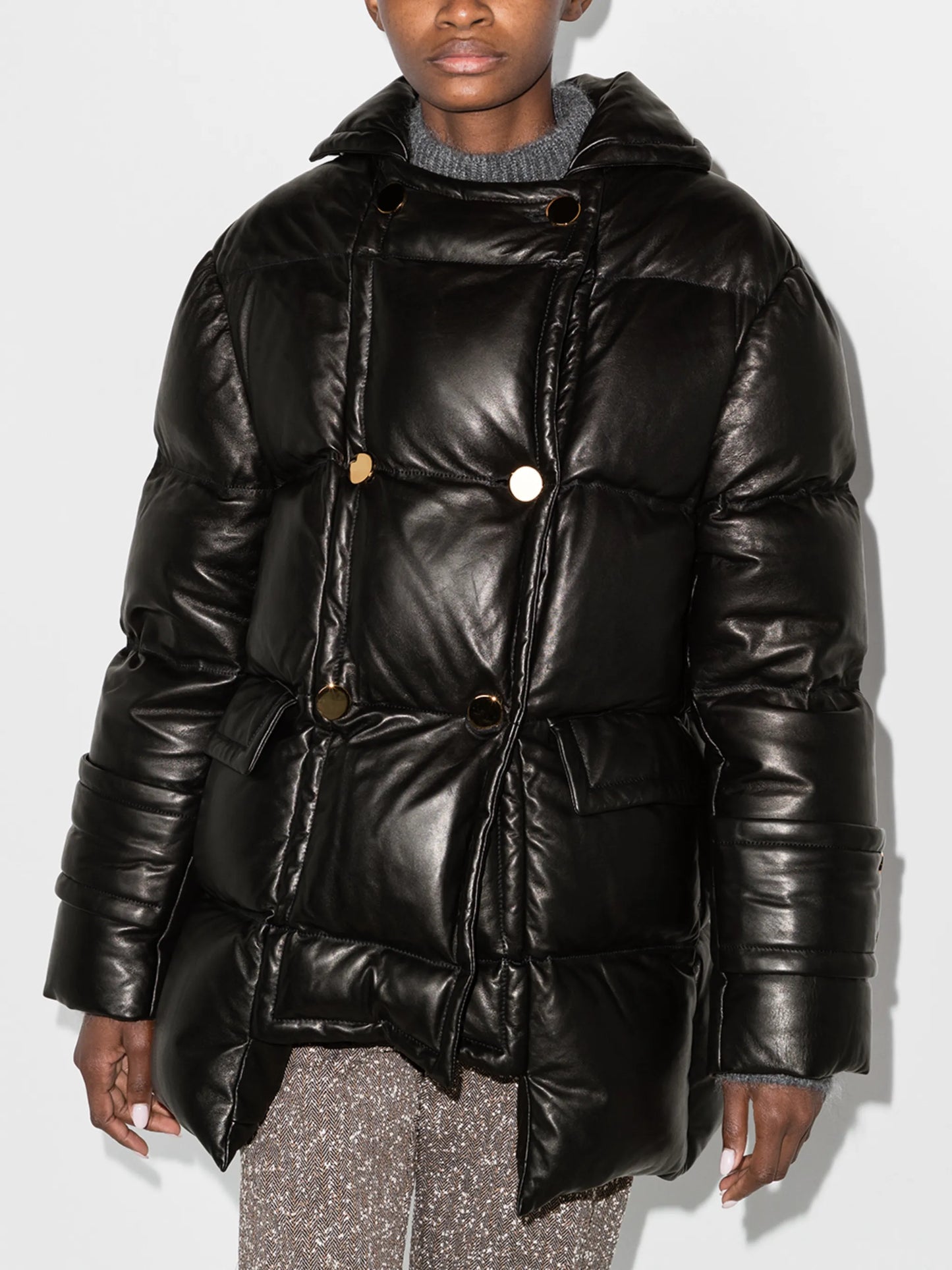 leather puffer jacket
