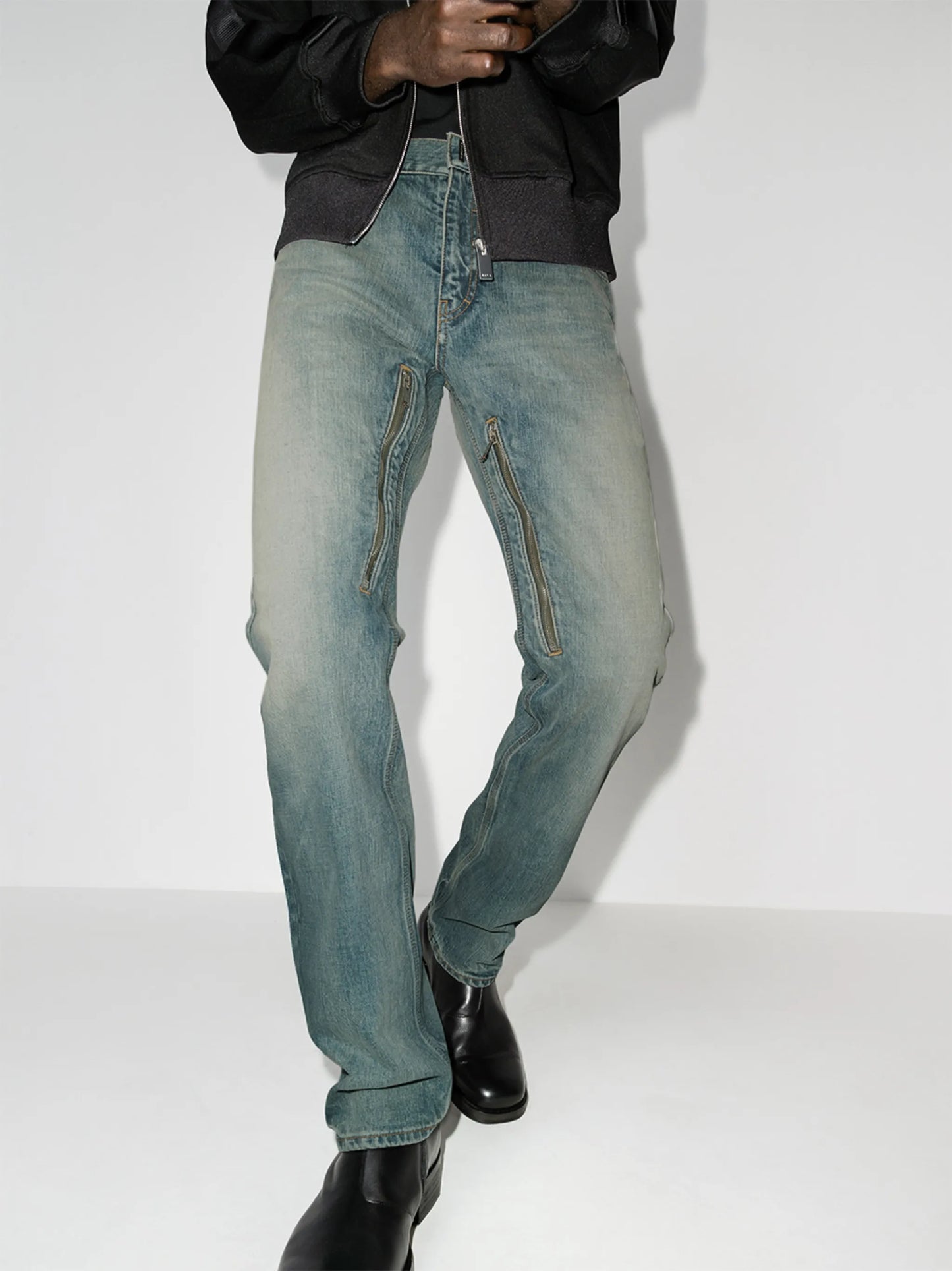 faded zip detail straight jeans