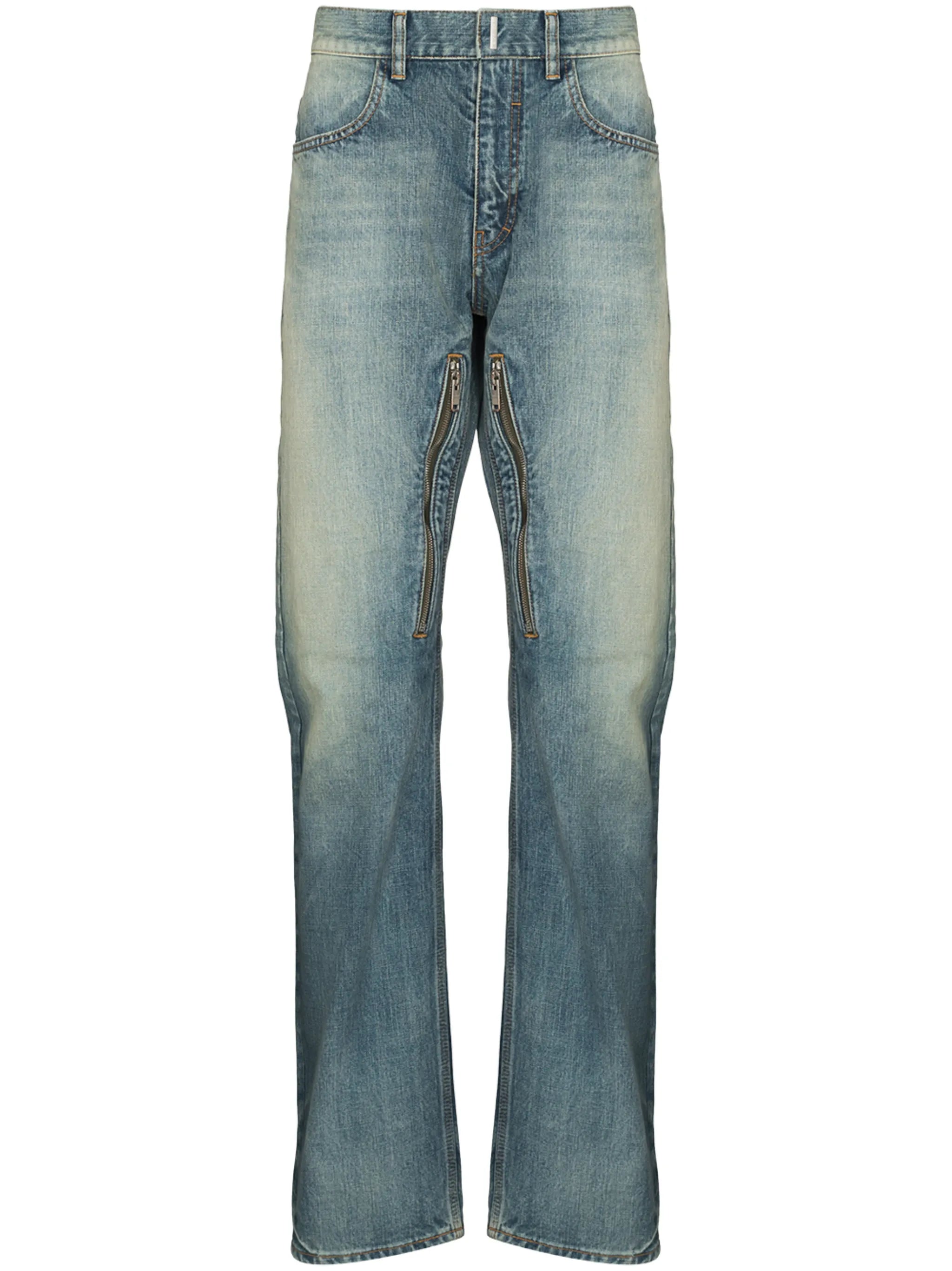 faded zip detail straight jeans