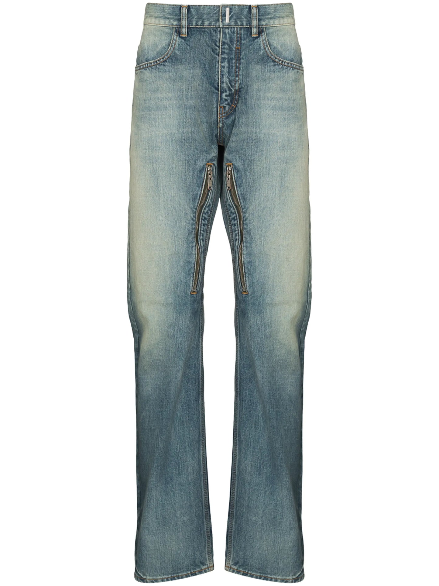 faded zip detail straight jeans