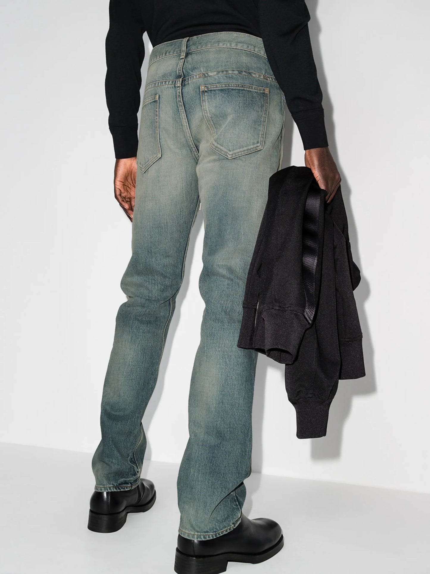 faded zip detail straight jeans