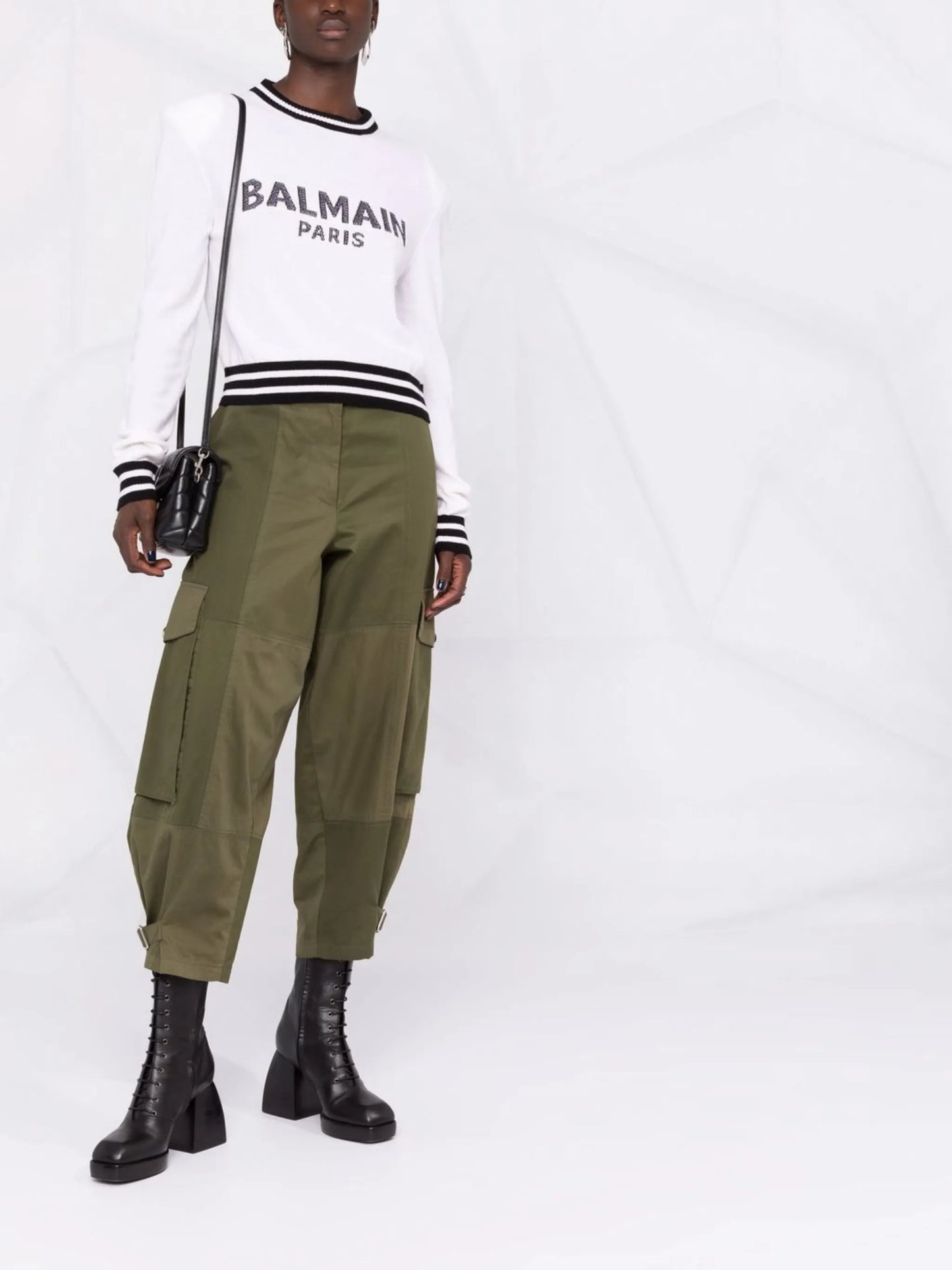 mesh-logo cropped knitted jumper