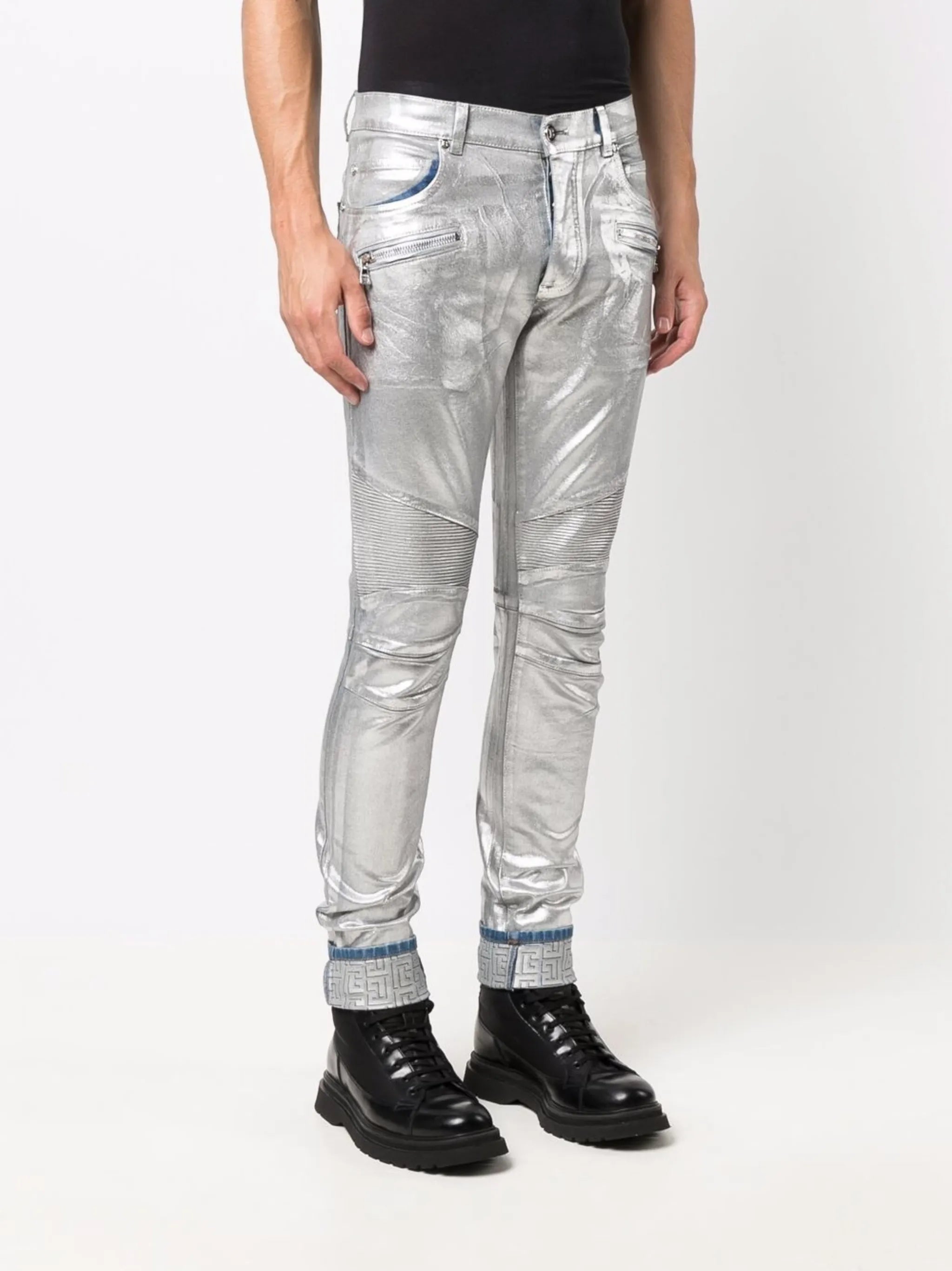logo embossed monogram slim-fit jeans