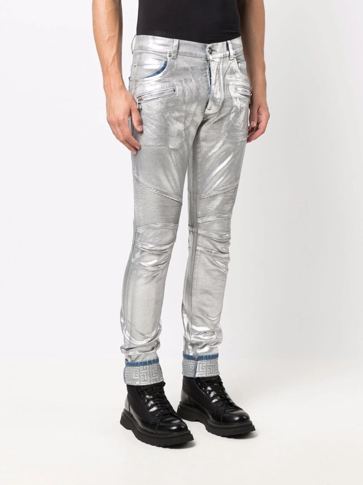 logo embossed monogram slim-fit jeans