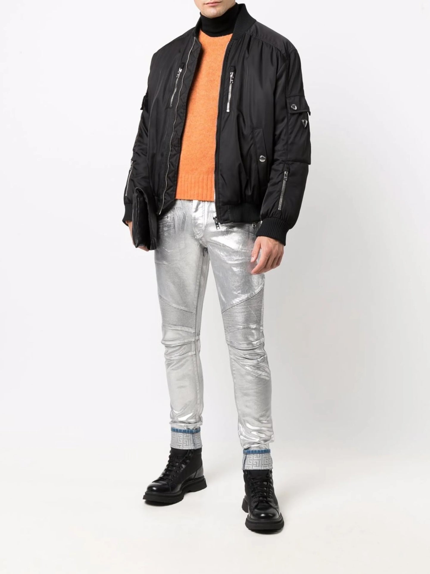 logo embossed monogram slim-fit jeans