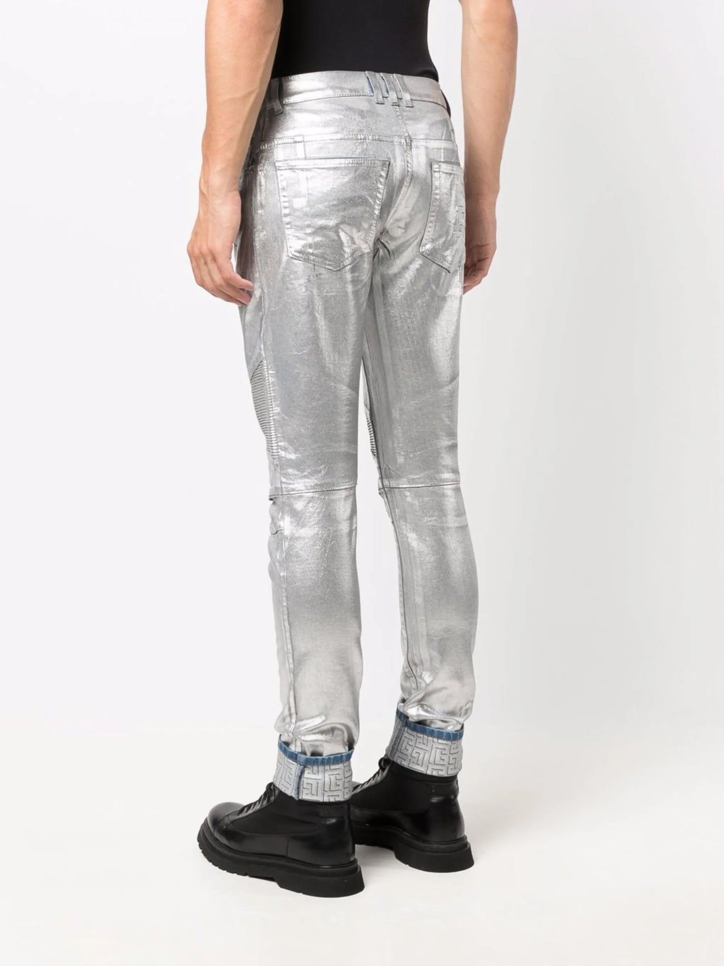 logo embossed monogram slim-fit jeans