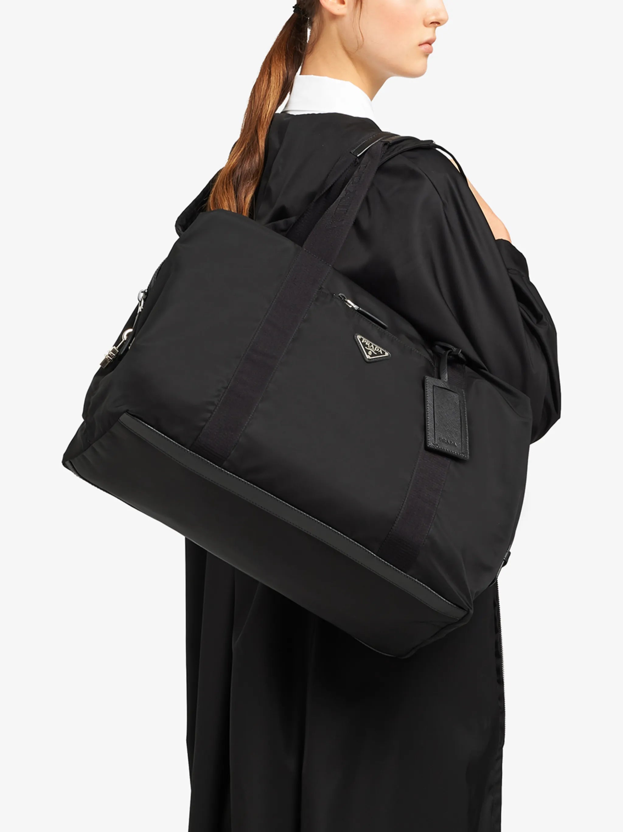 Re-Nylon and Saffiano leather duffle bag