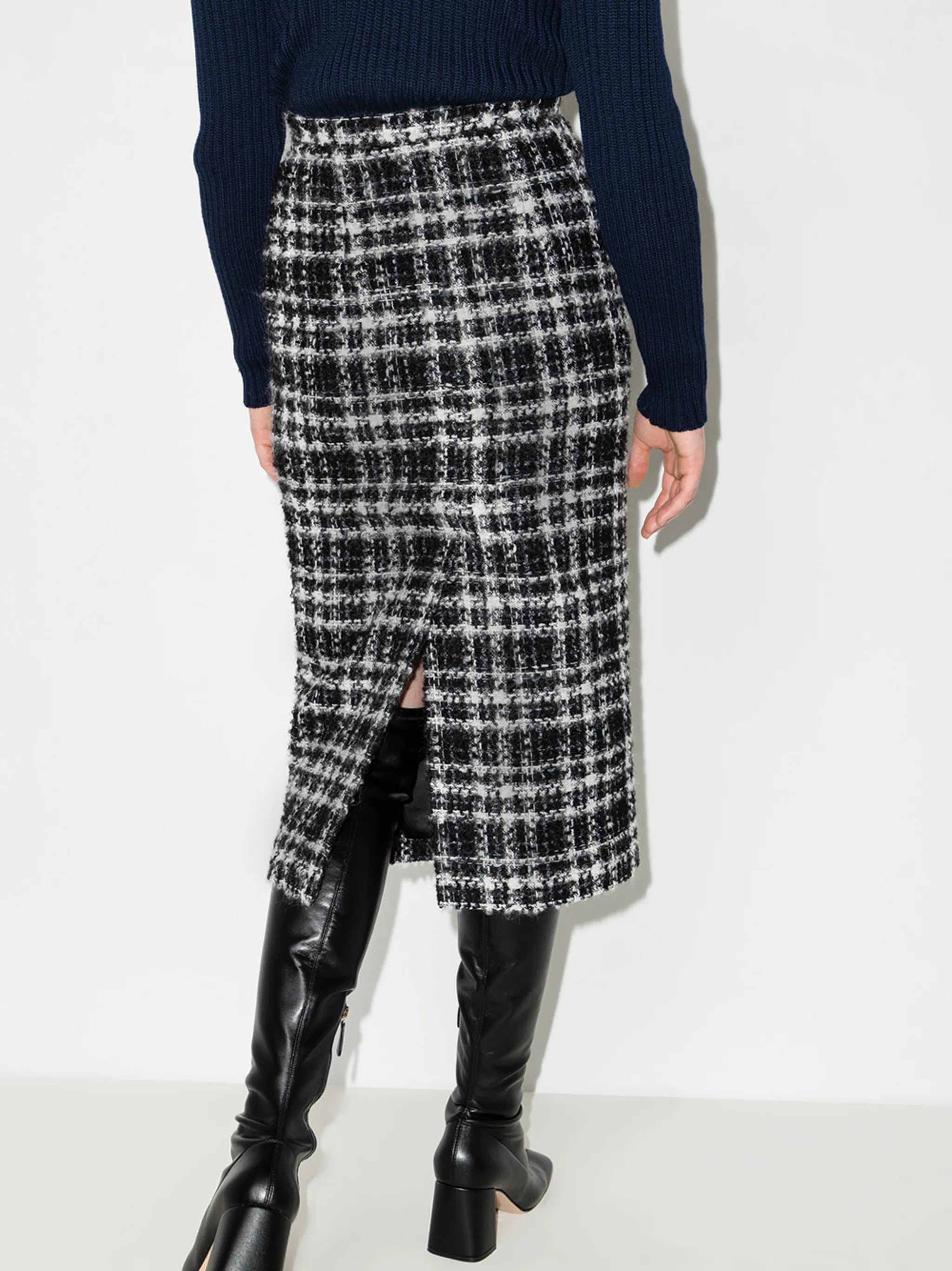check-pattern midi skirt