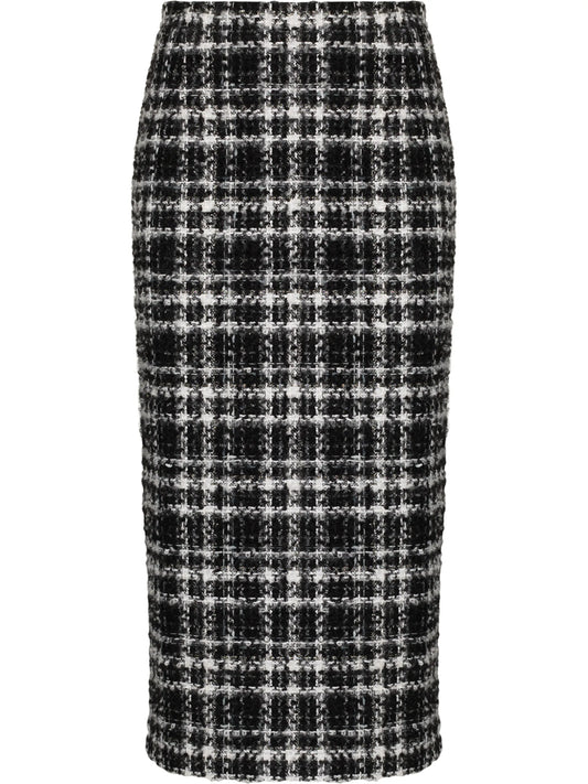 check-pattern midi skirt