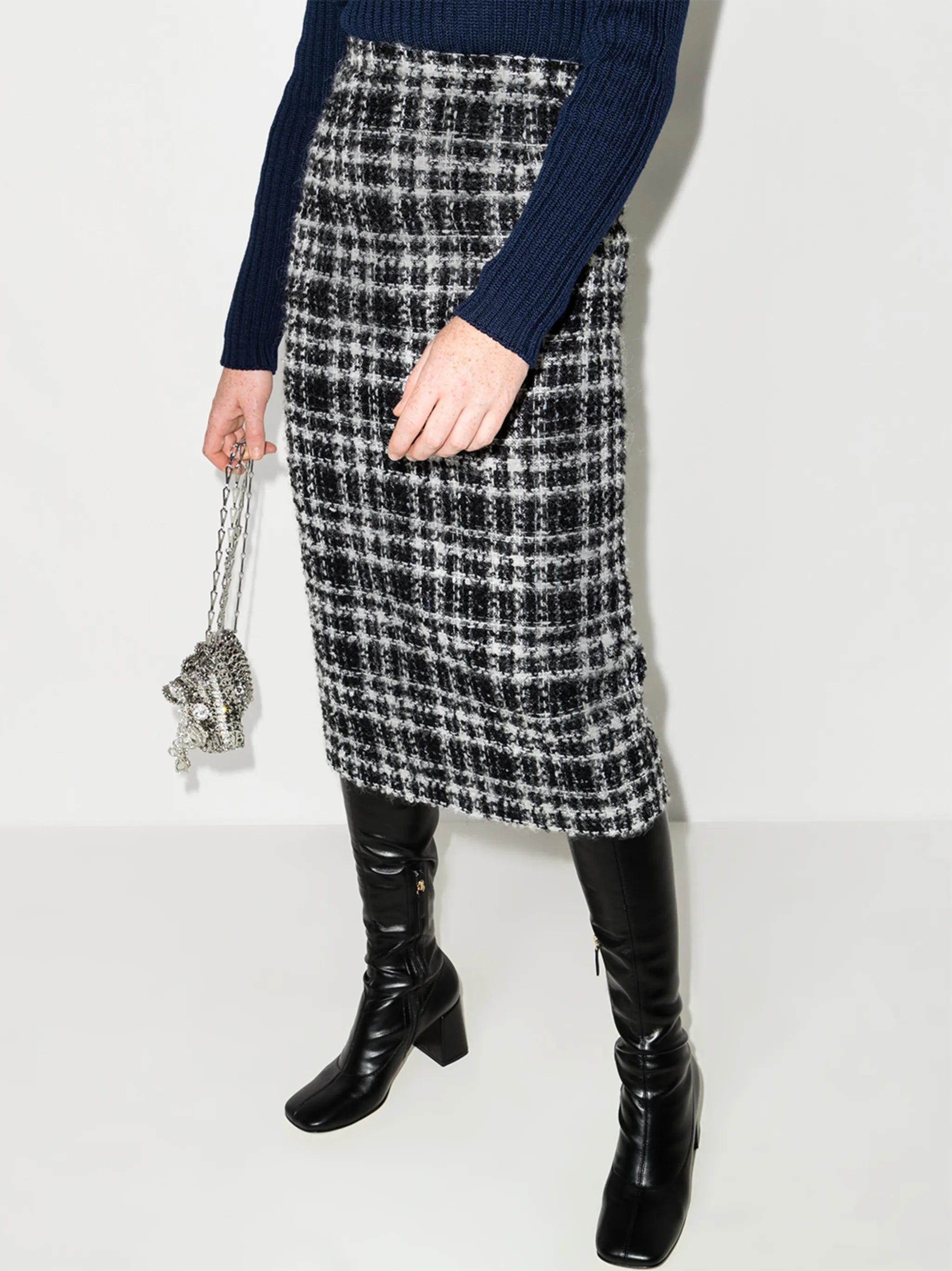 check-pattern midi skirt