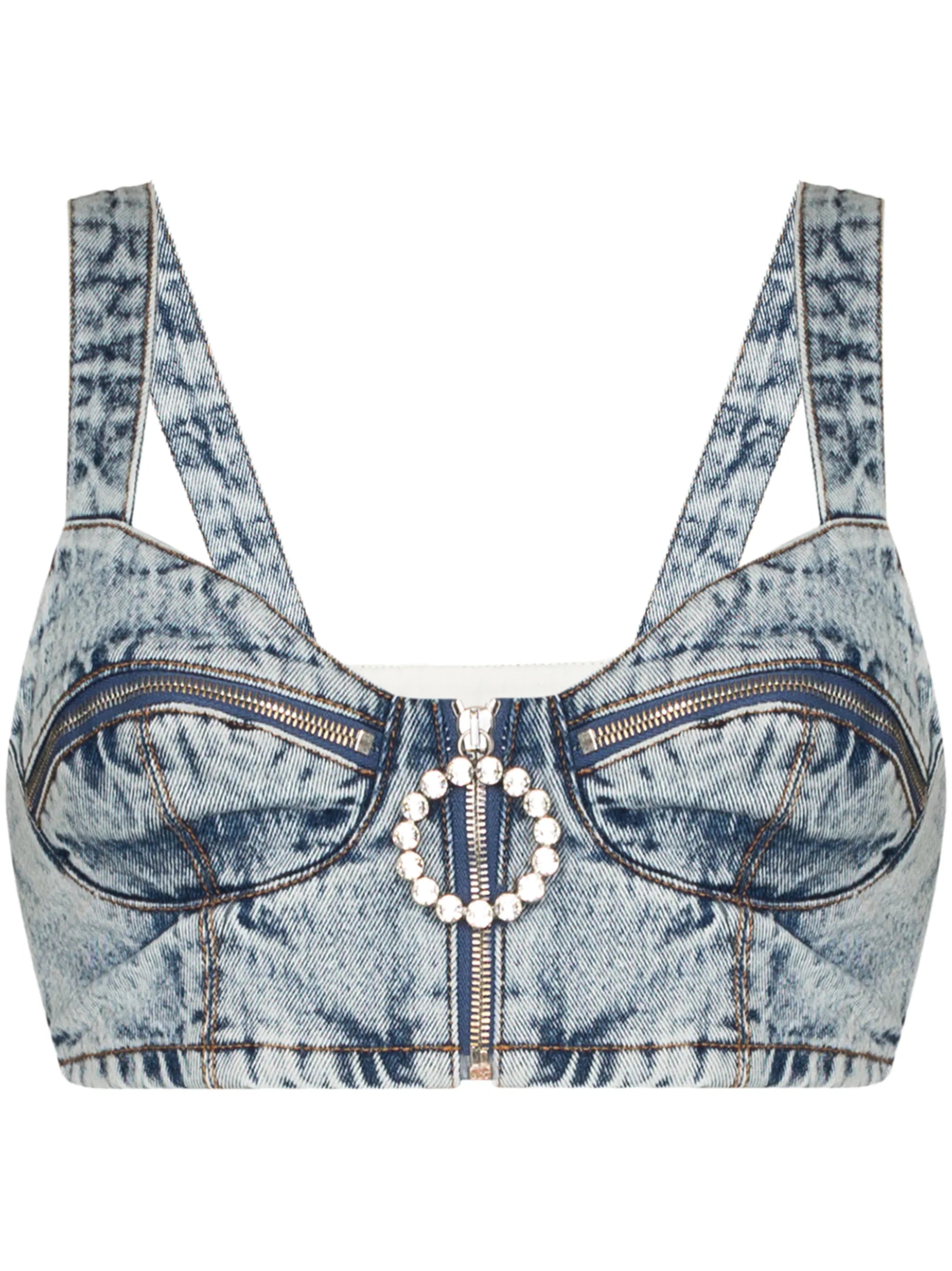 crystal-embellished denim bustier