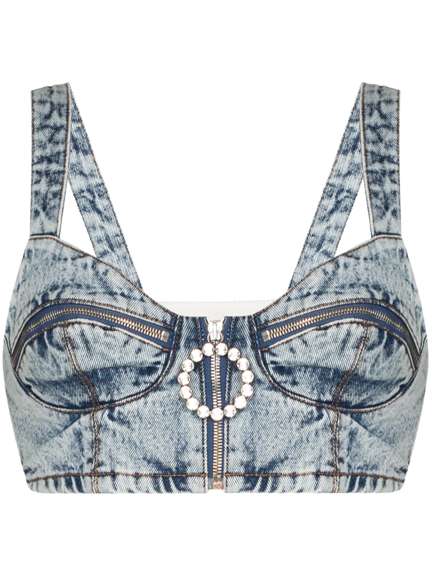 crystal-embellished denim bustier