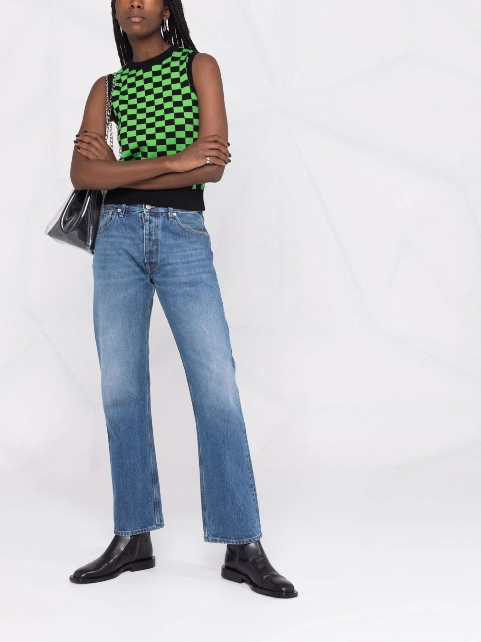 mid-rise straight-leg jeans