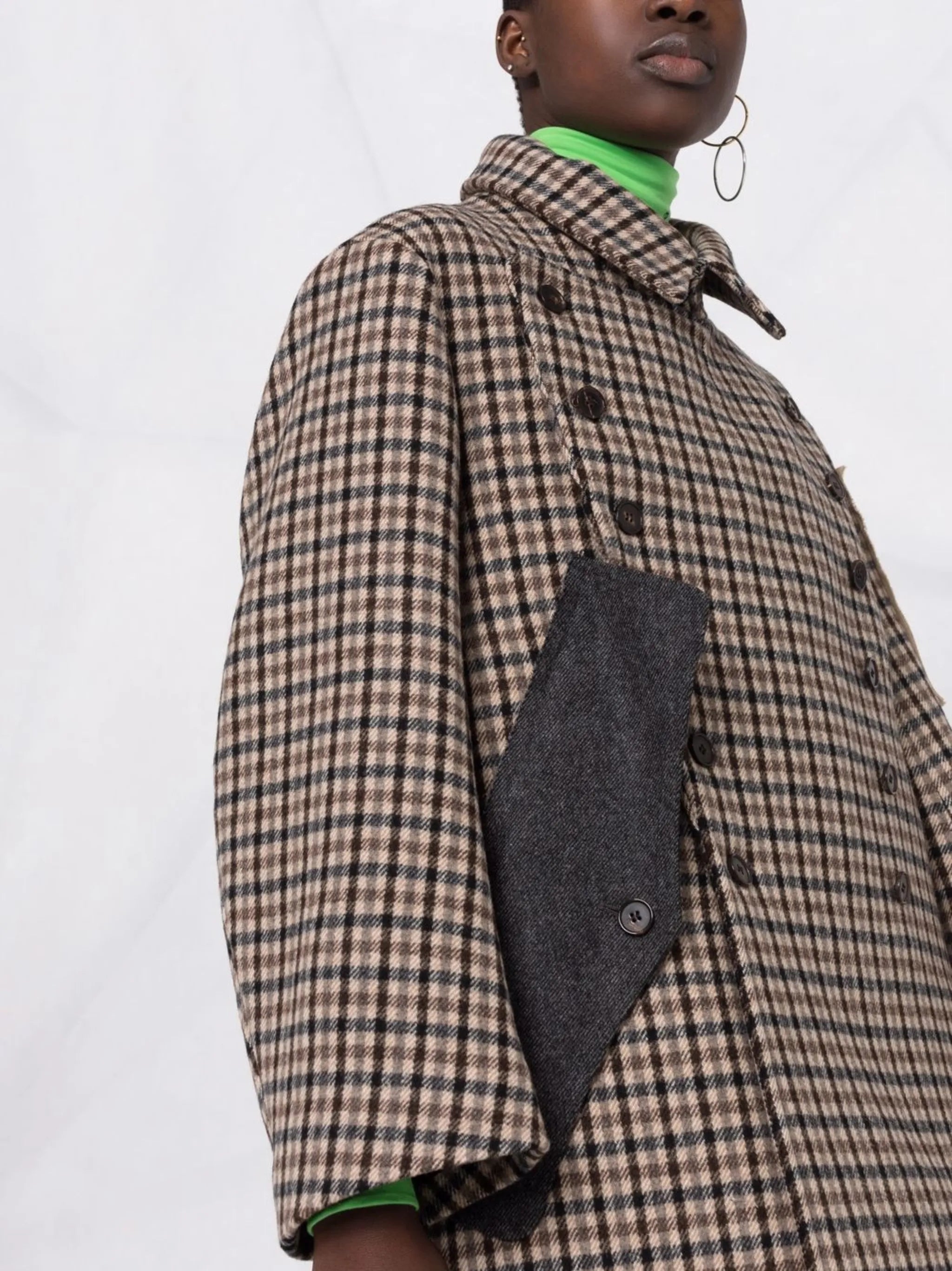 check-print wool coat