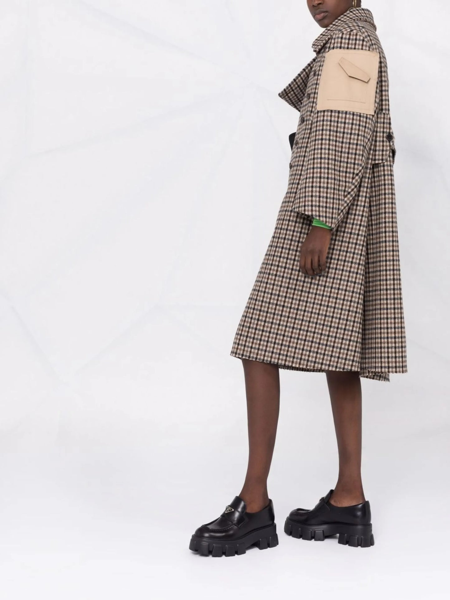 check-print wool coat