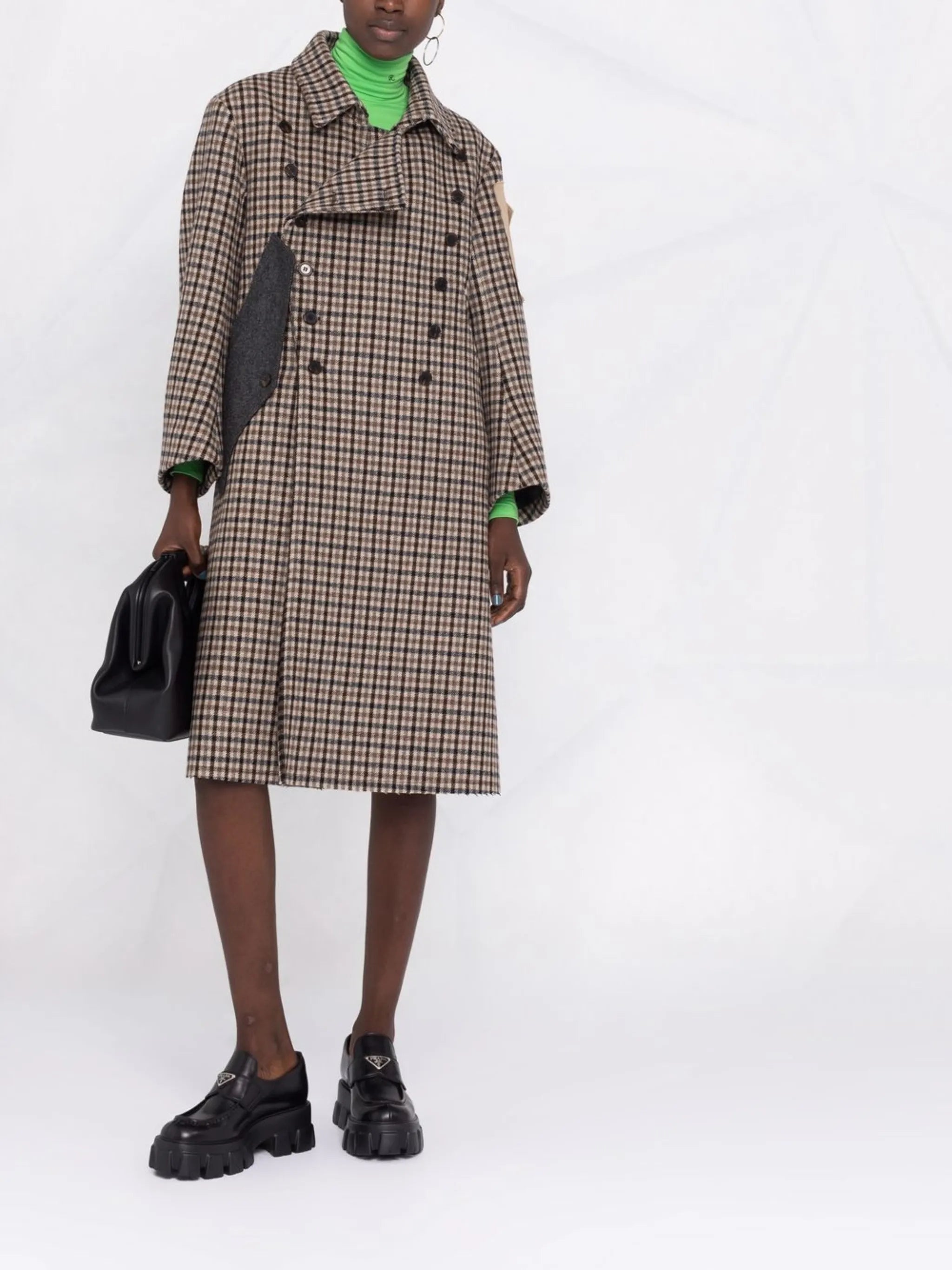 check-print wool coat