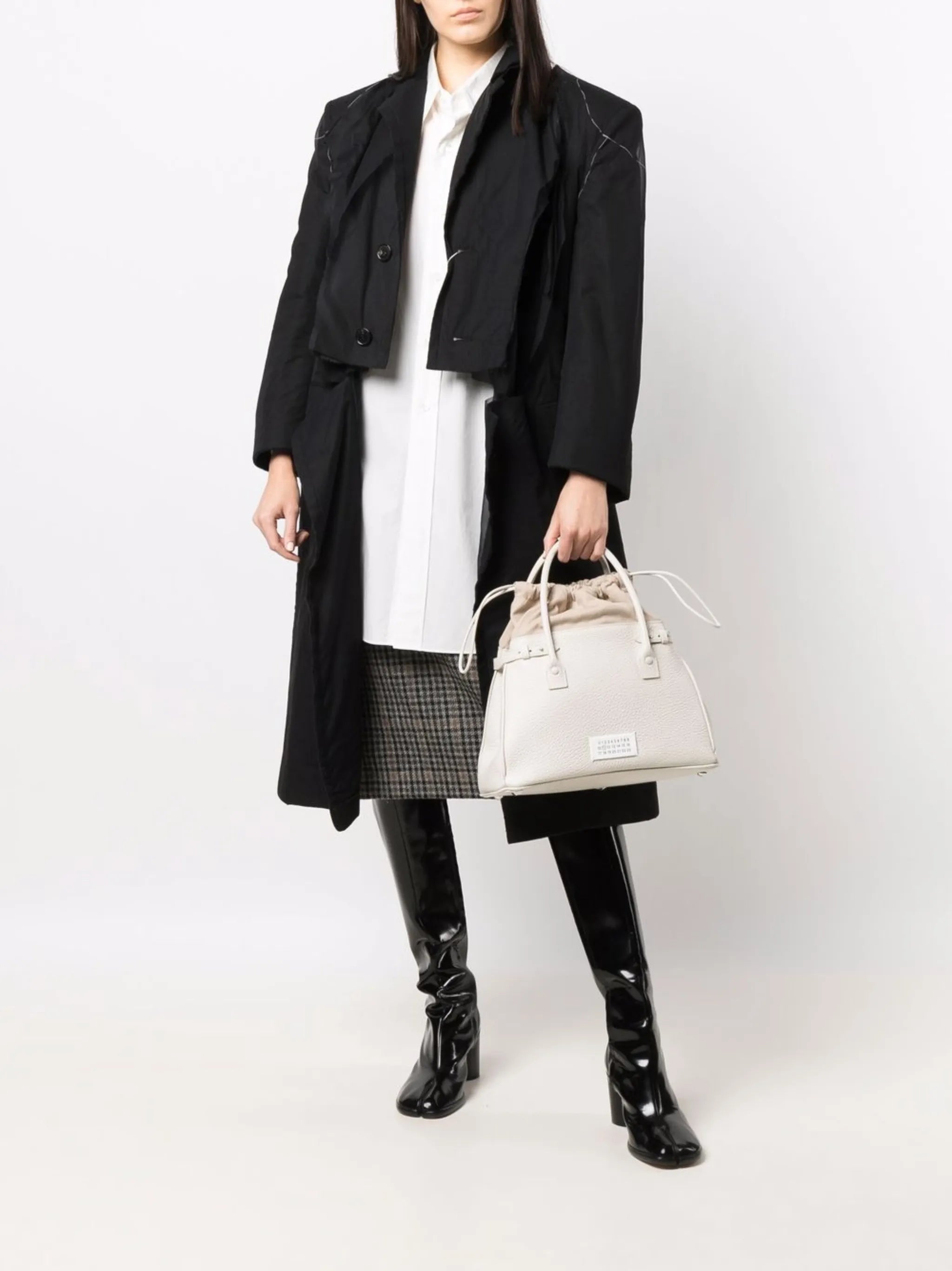 drawstring leather tote bag