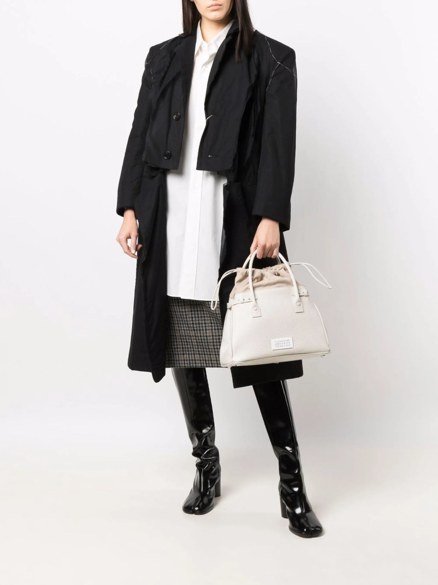 drawstring leather tote bag