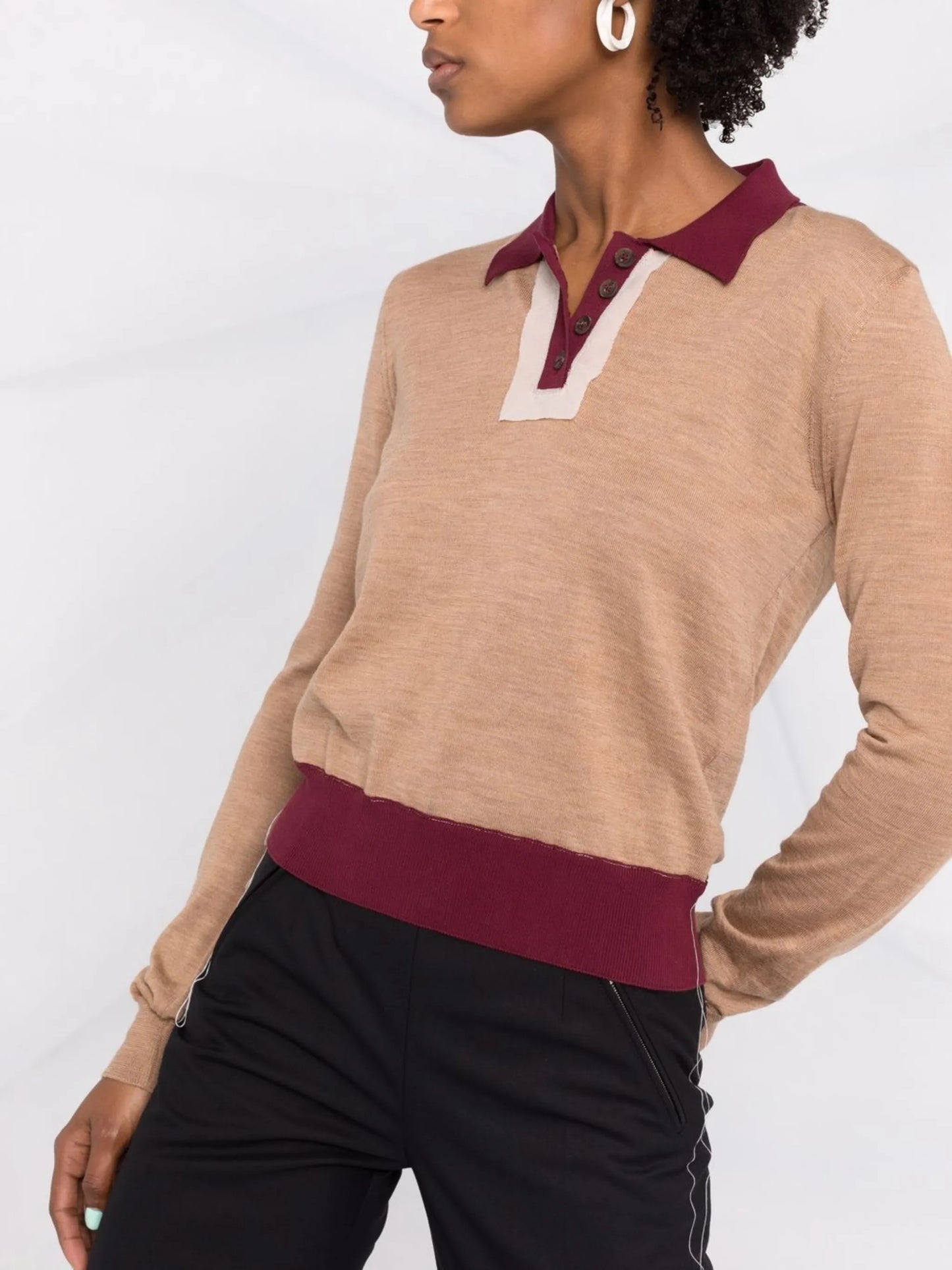 fine-knit long-sleeve polo shirt