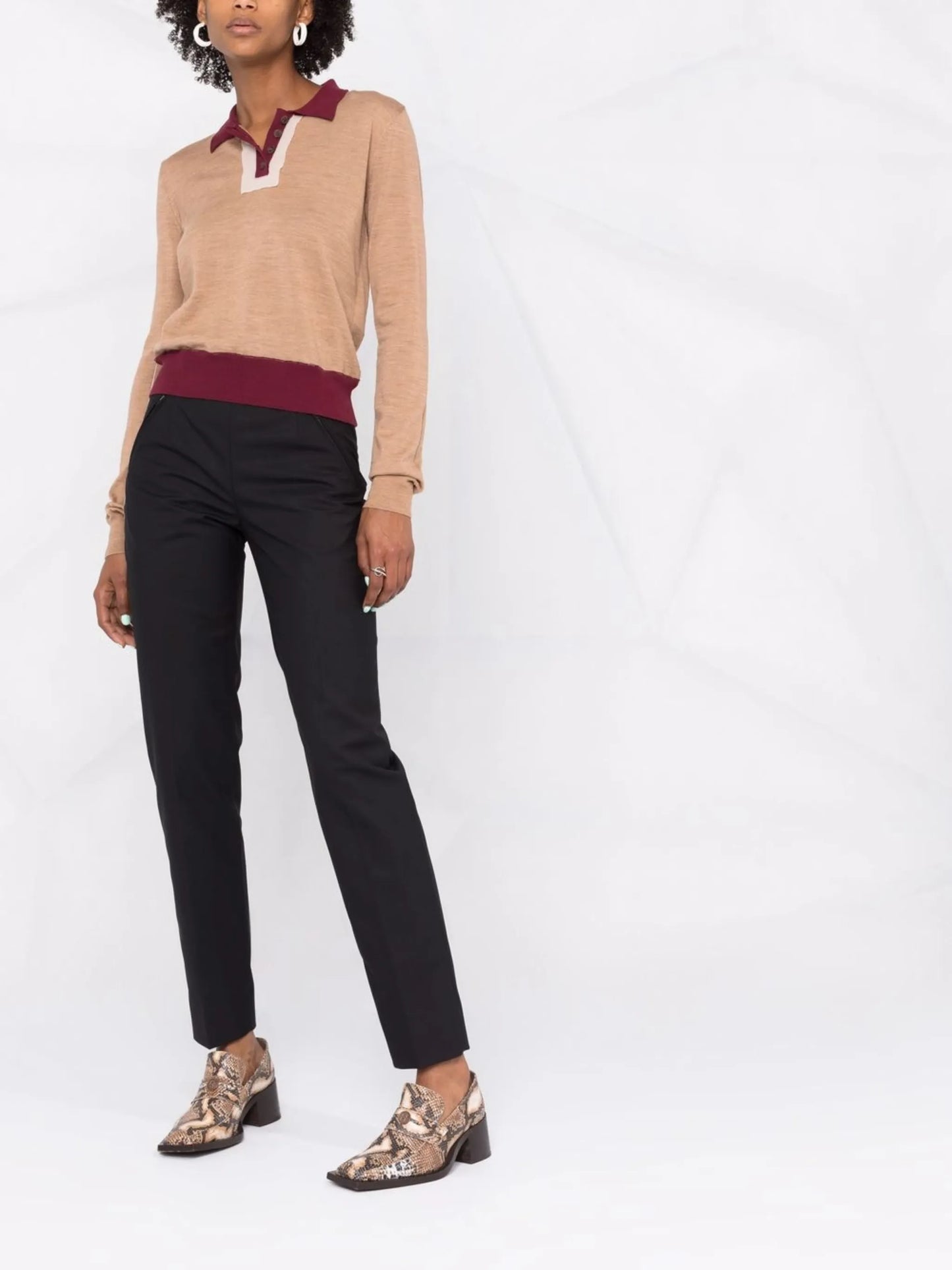 fine-knit long-sleeve polo shirt