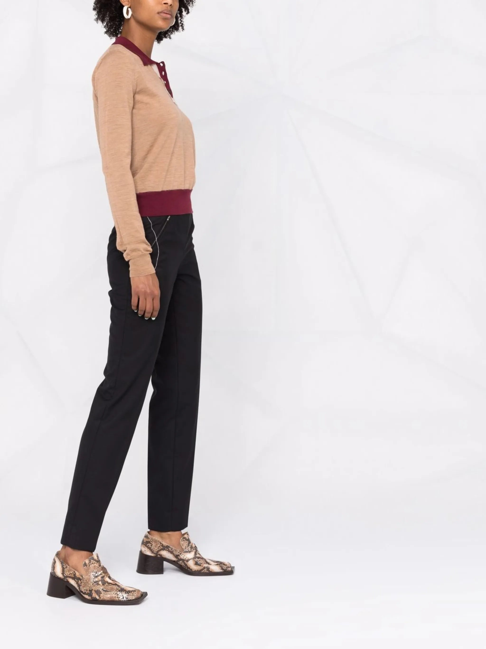 fine-knit long-sleeve polo shirt