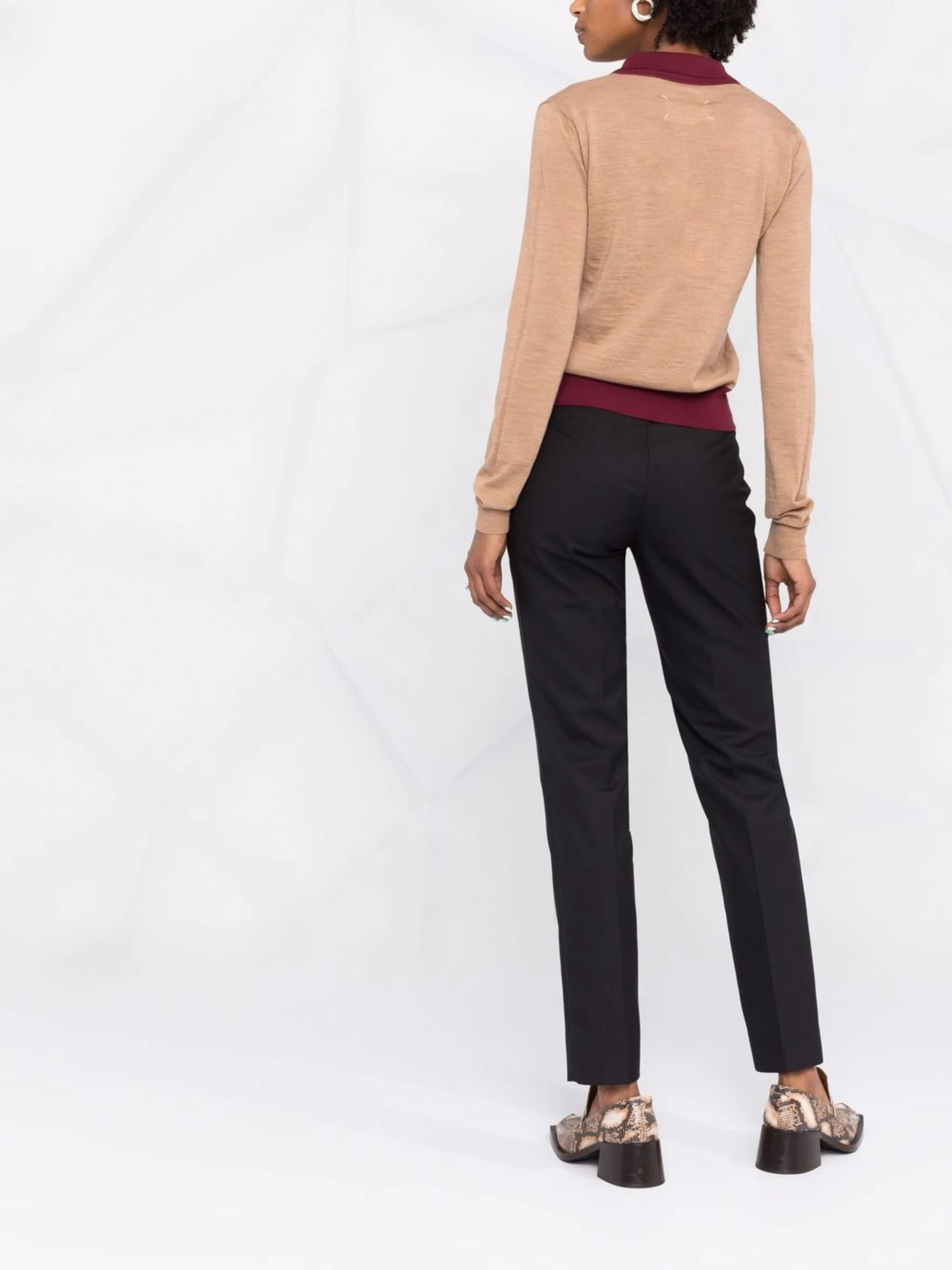 fine-knit long-sleeve polo shirt