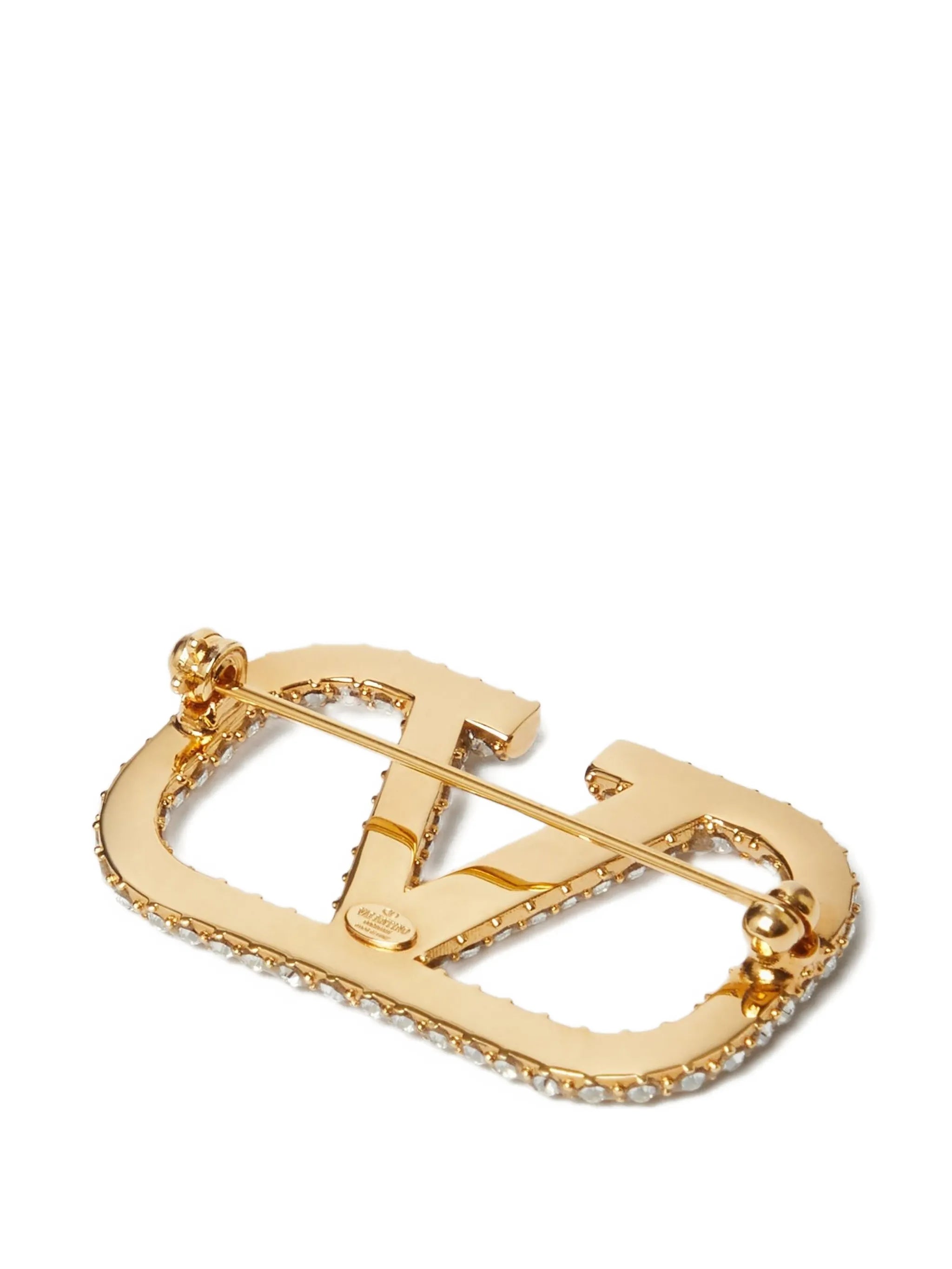 VLogo Signature crystal-embellished brooch