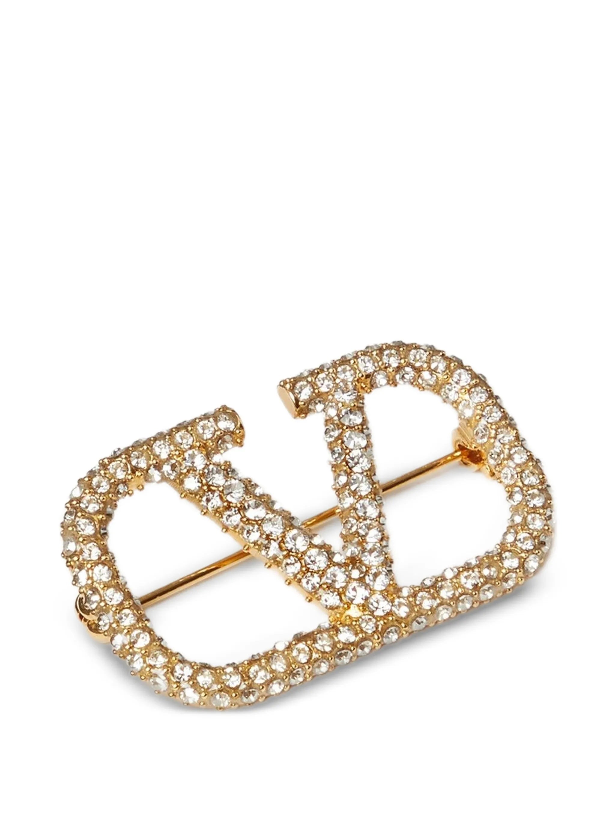 VLogo Signature crystal-embellished brooch