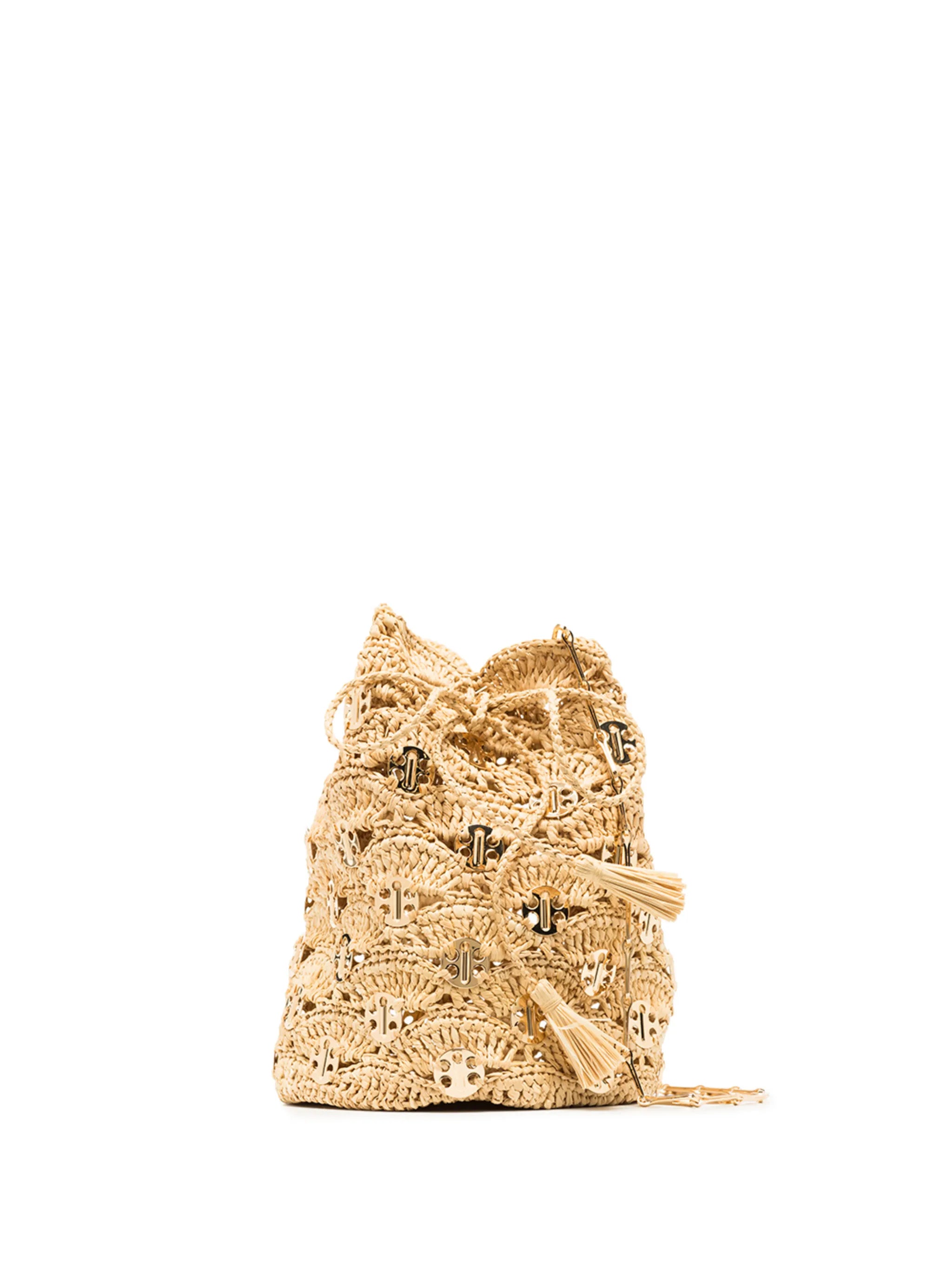 woven raffia bucket bag