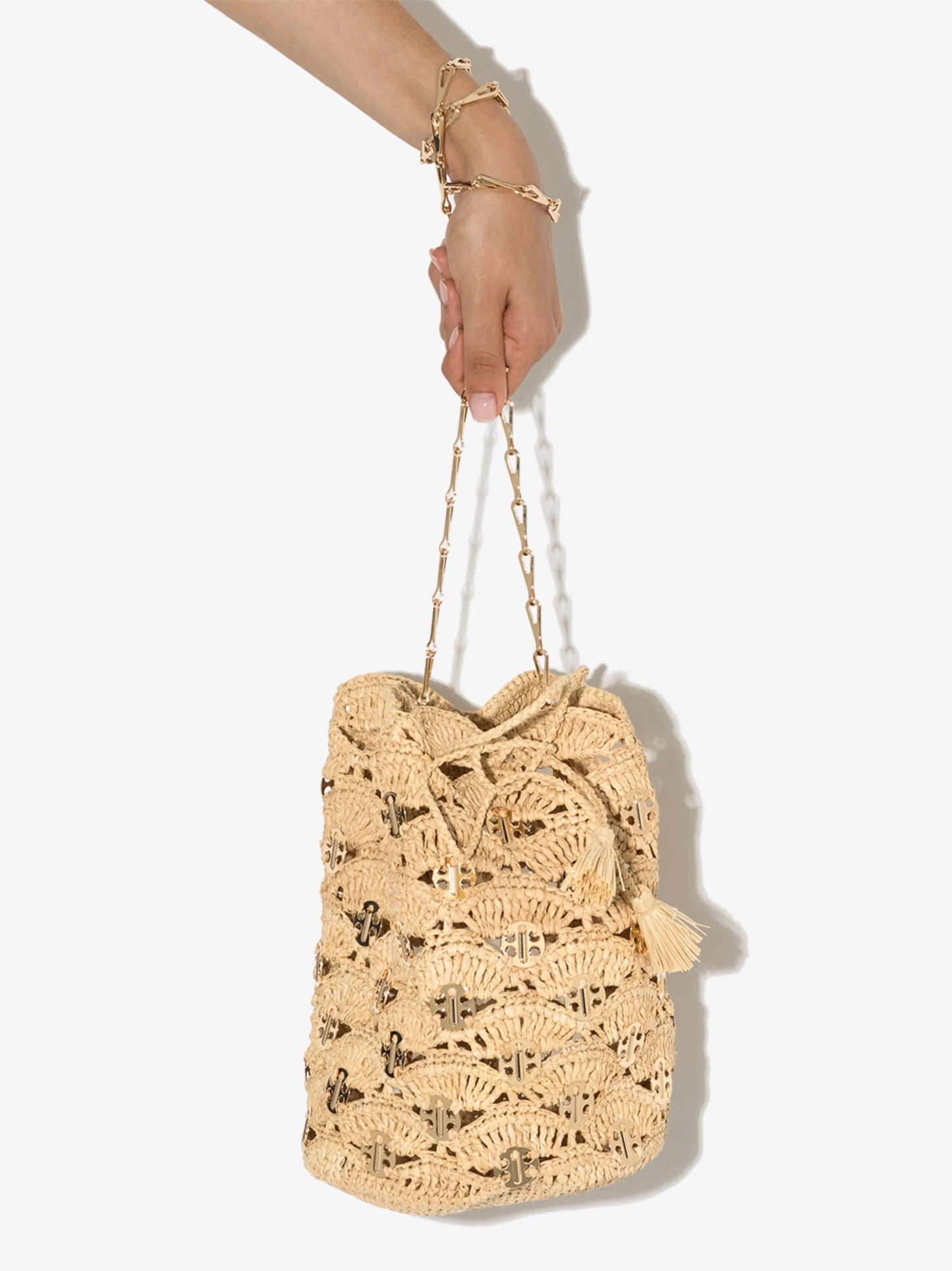 woven raffia bucket bag