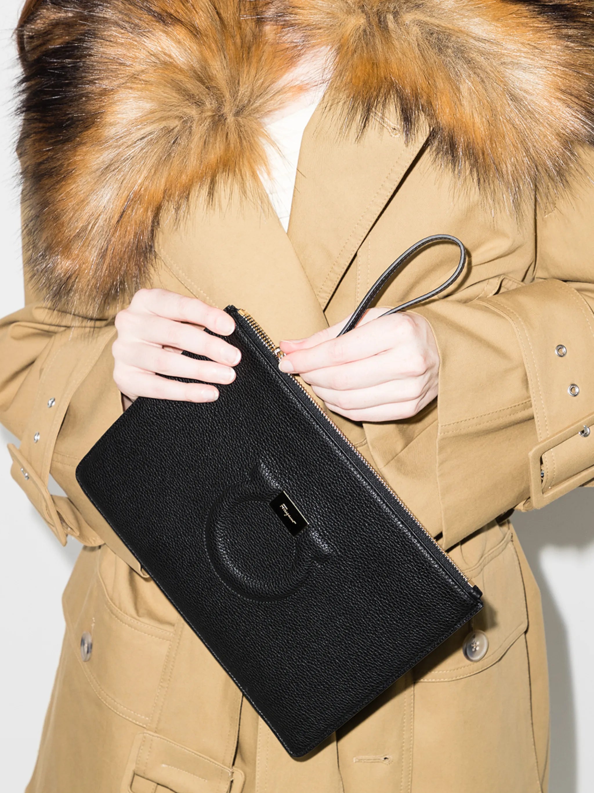 Gancini leather pouch